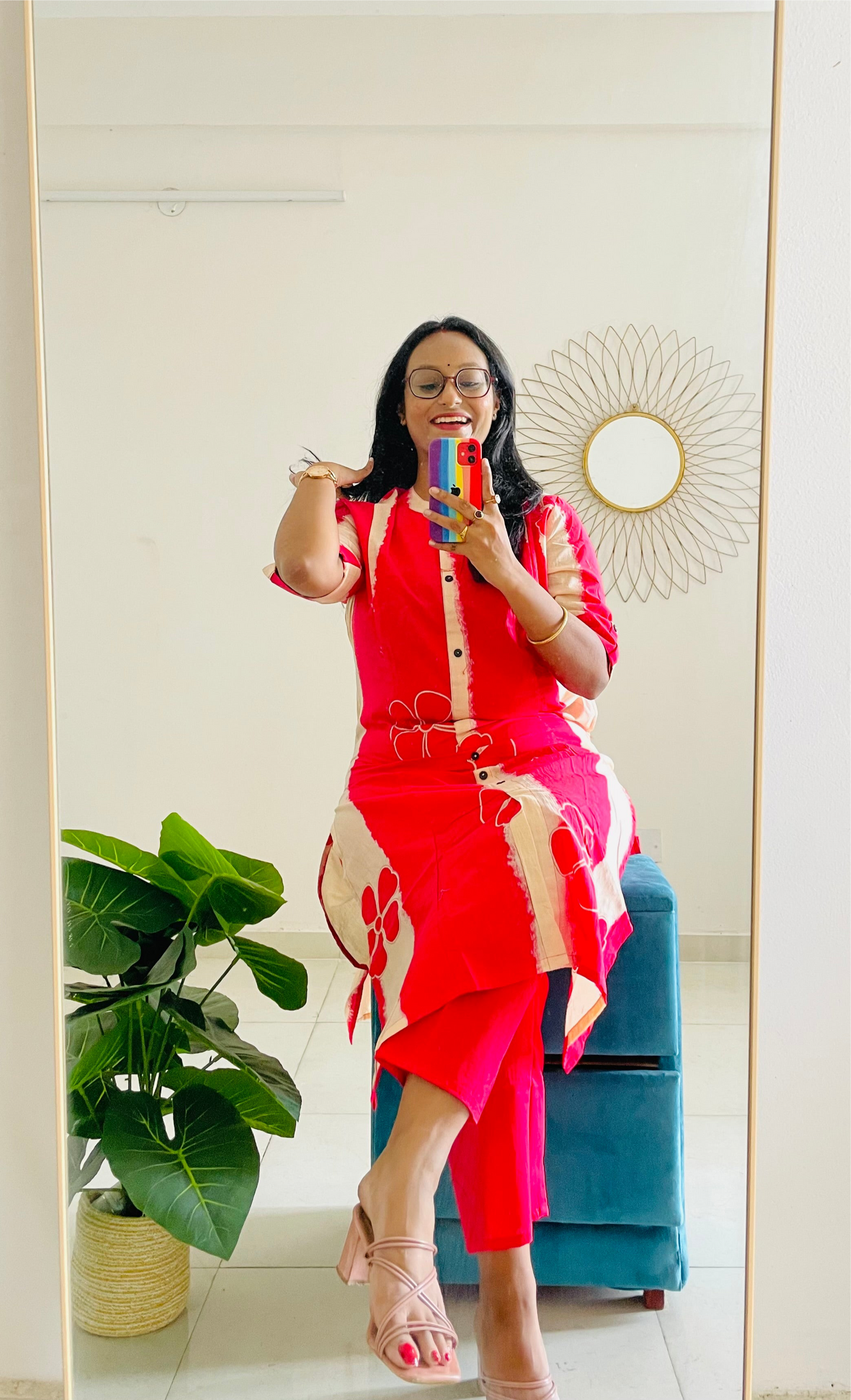 T030-FUSCHIA TIE DYE COTTON KURTA SET