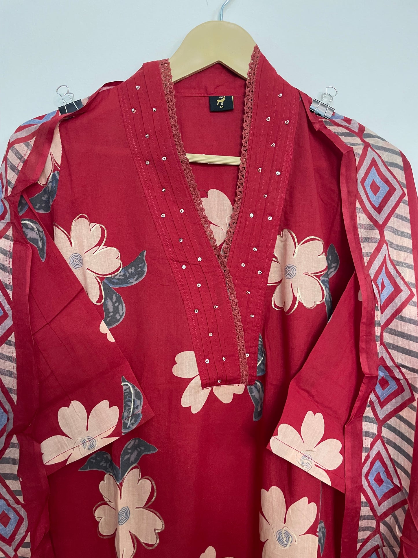 T077- Premium Pure cotton straight kurti with pant and dupatta