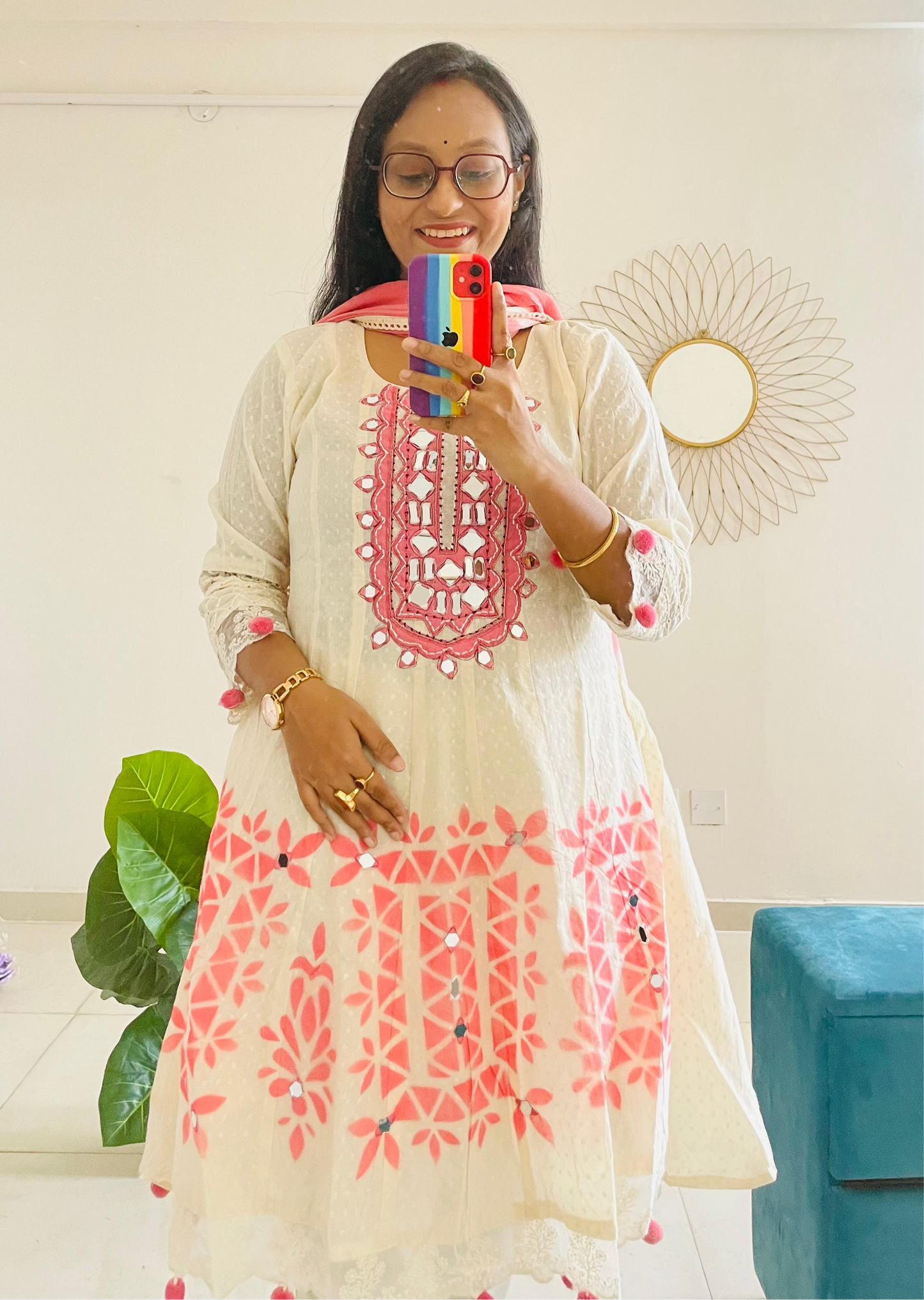 T022-Premium Kora Cotton Anarkali suit with pant and dupatta