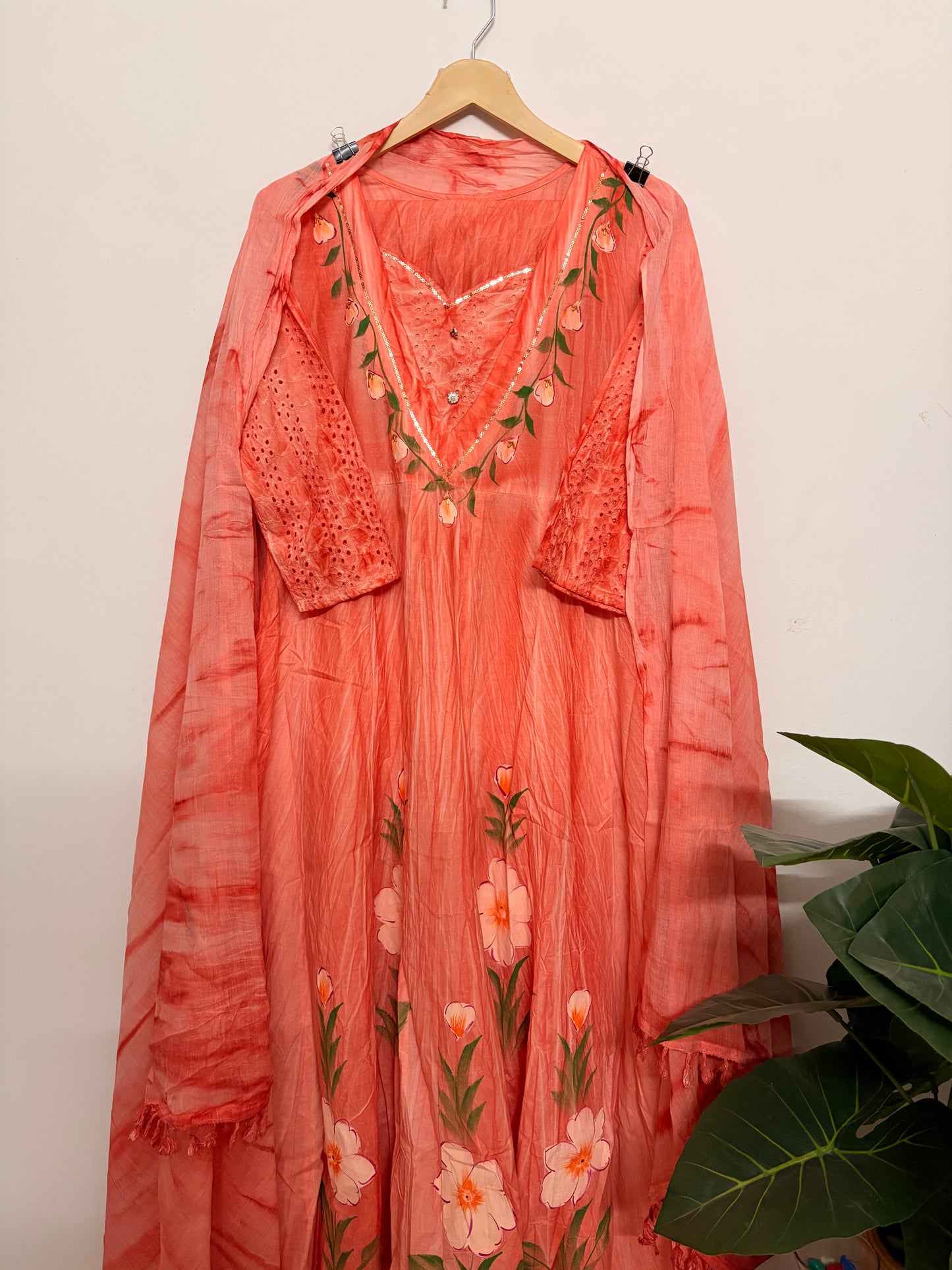 T113- Premium Pure Cotton Anarkali kurti with pant and dupatta