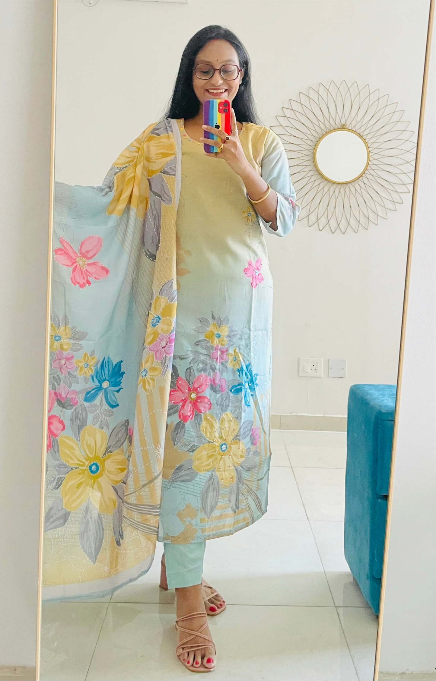 T018-Premium Pure cotton digital print kurti with pant and dupatta