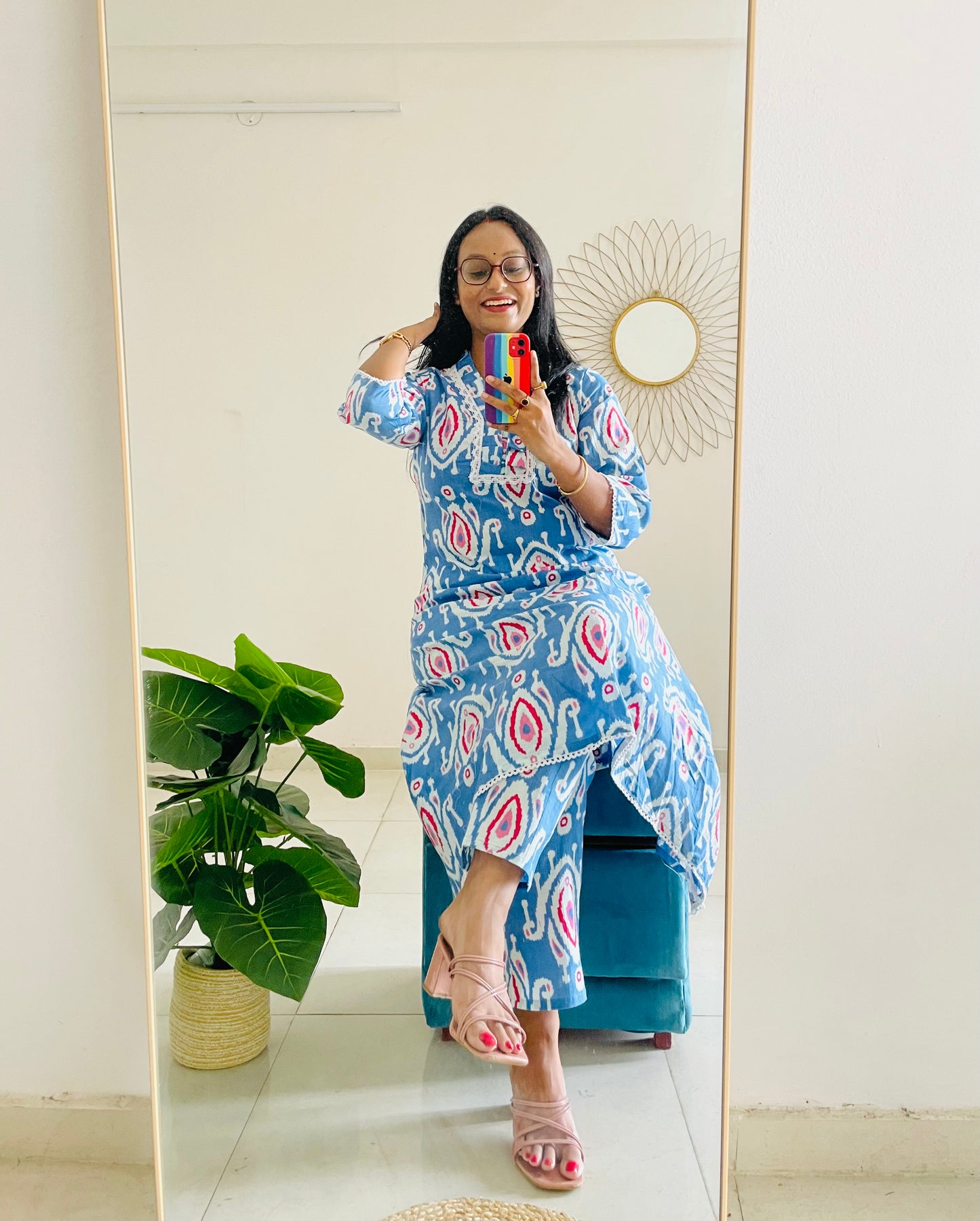 T031-BLUE DELFT DREAM PREMIUM COTTON A LINE KURTA SET