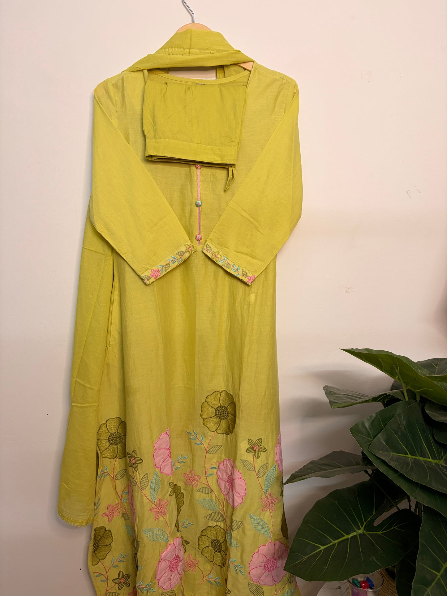 T103- Premium Pure Mul Cotton A-line kurti with pant and dupatta