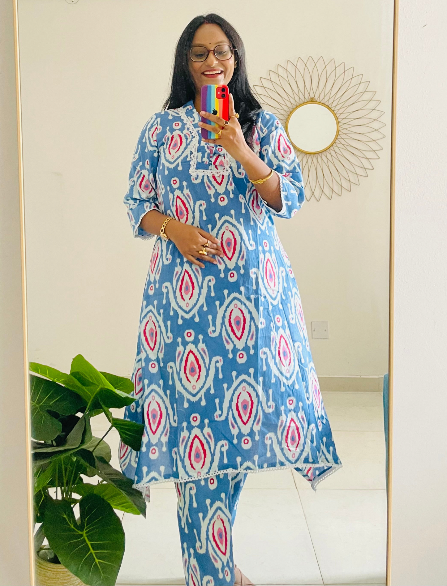 T031-BLUE DELFT DREAM PREMIUM COTTON A LINE KURTA SET