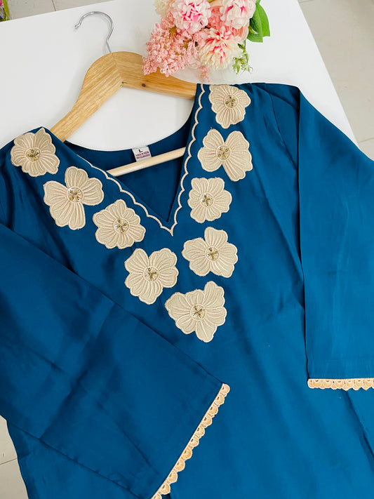 T046-Roman silk kurti with pant and dupatta