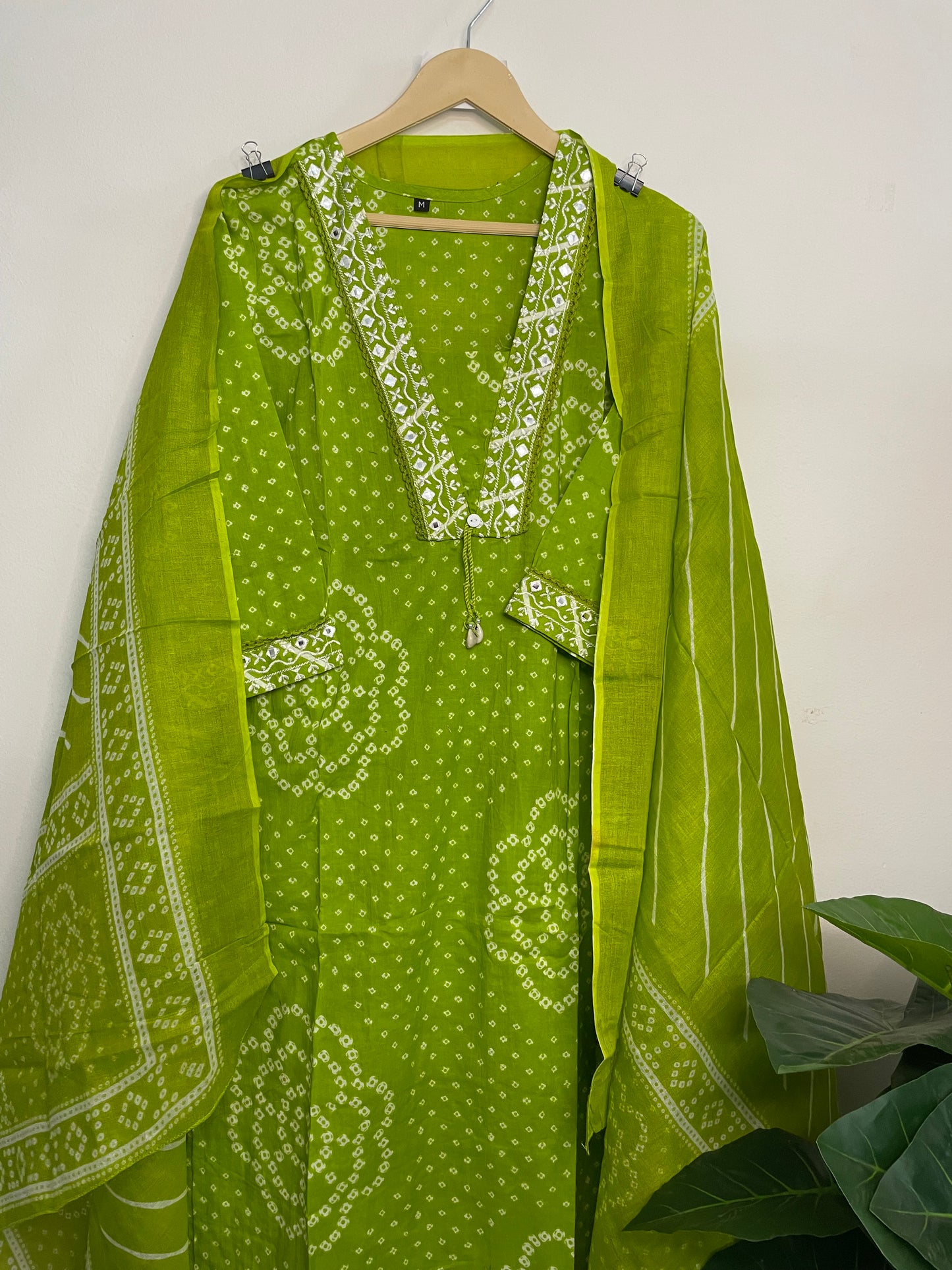 T095- Premium Pure Cotton A-line kurti with pant and dupatta