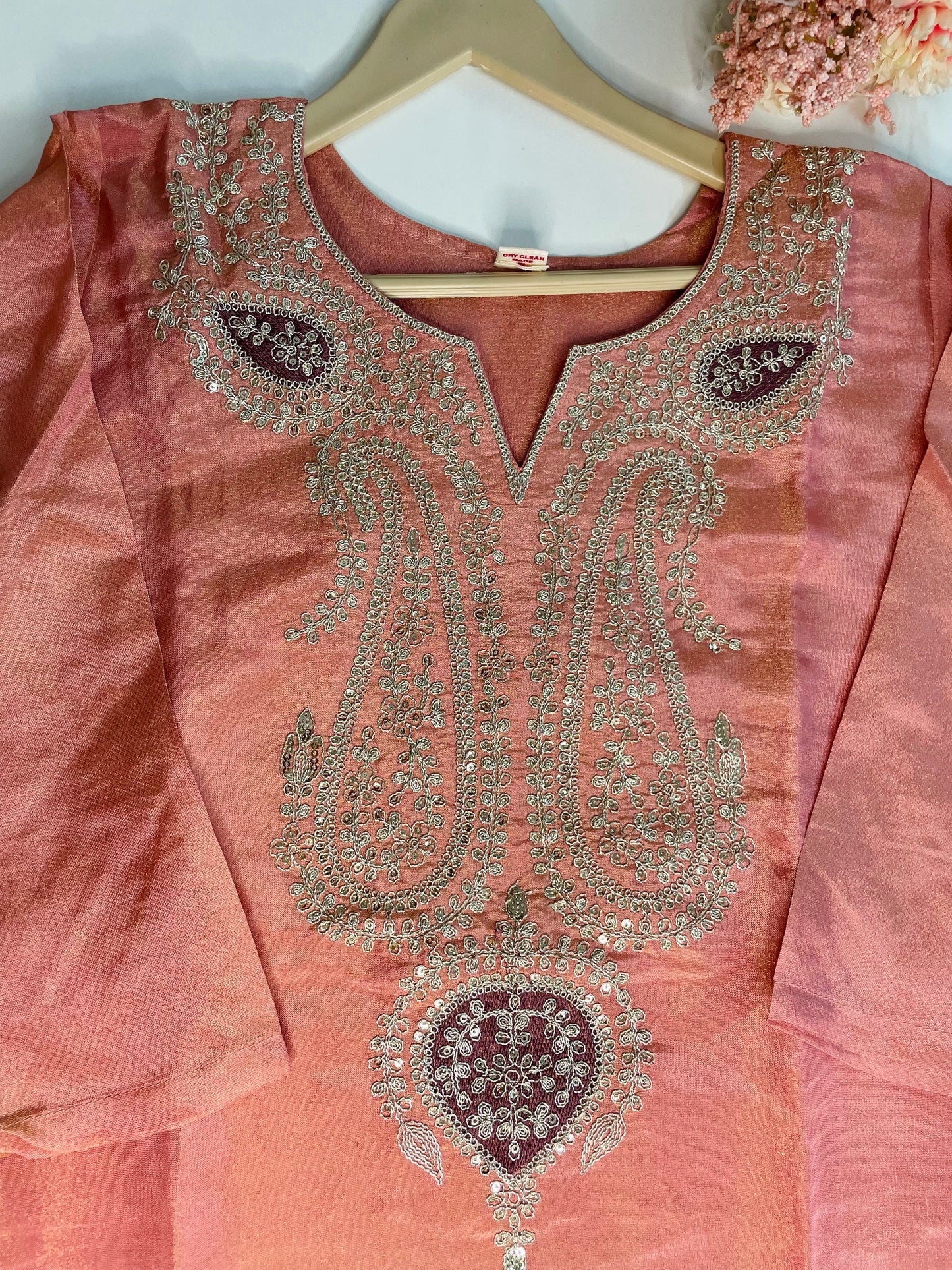 T058-Premium Pure Tissue shimmer kurti with pant and dupatta