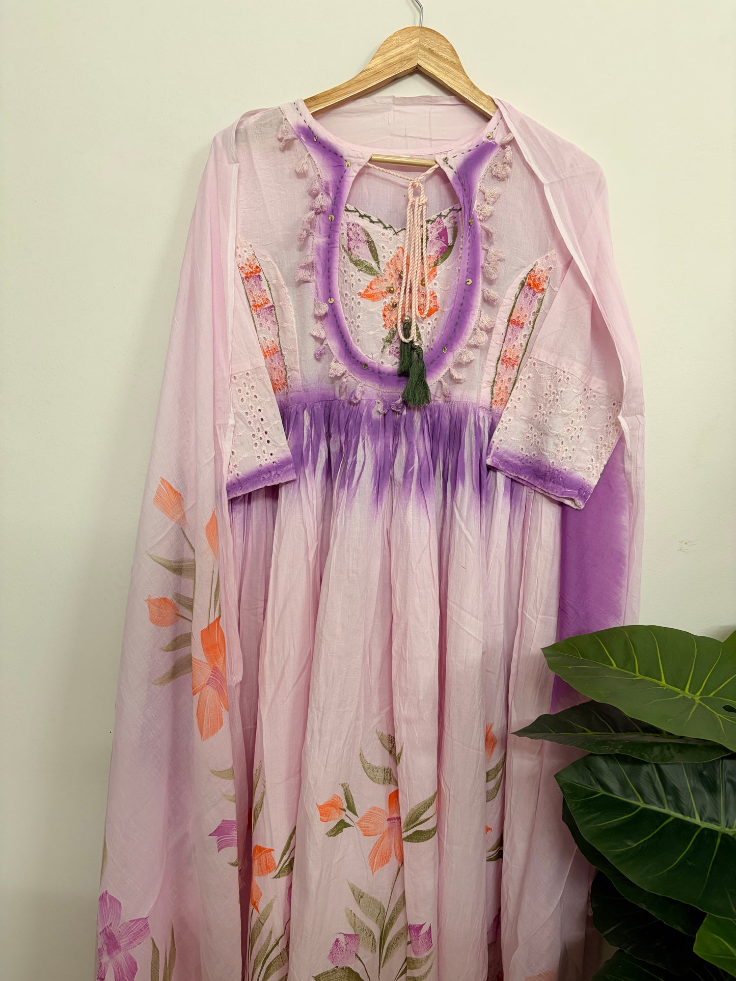 T115- Premium Pure Cotton Anarkali kurti with pant and dupatta