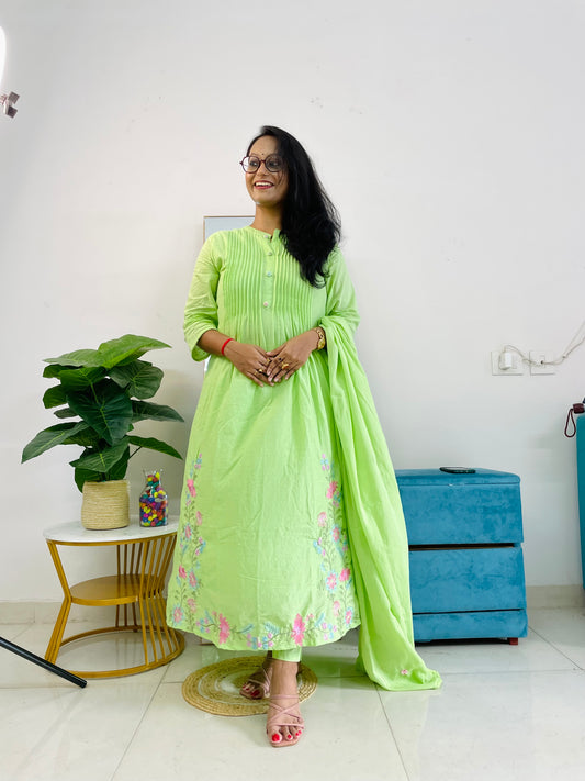 T041- Premium Pure Mul cotton kurti with pant and dupatta