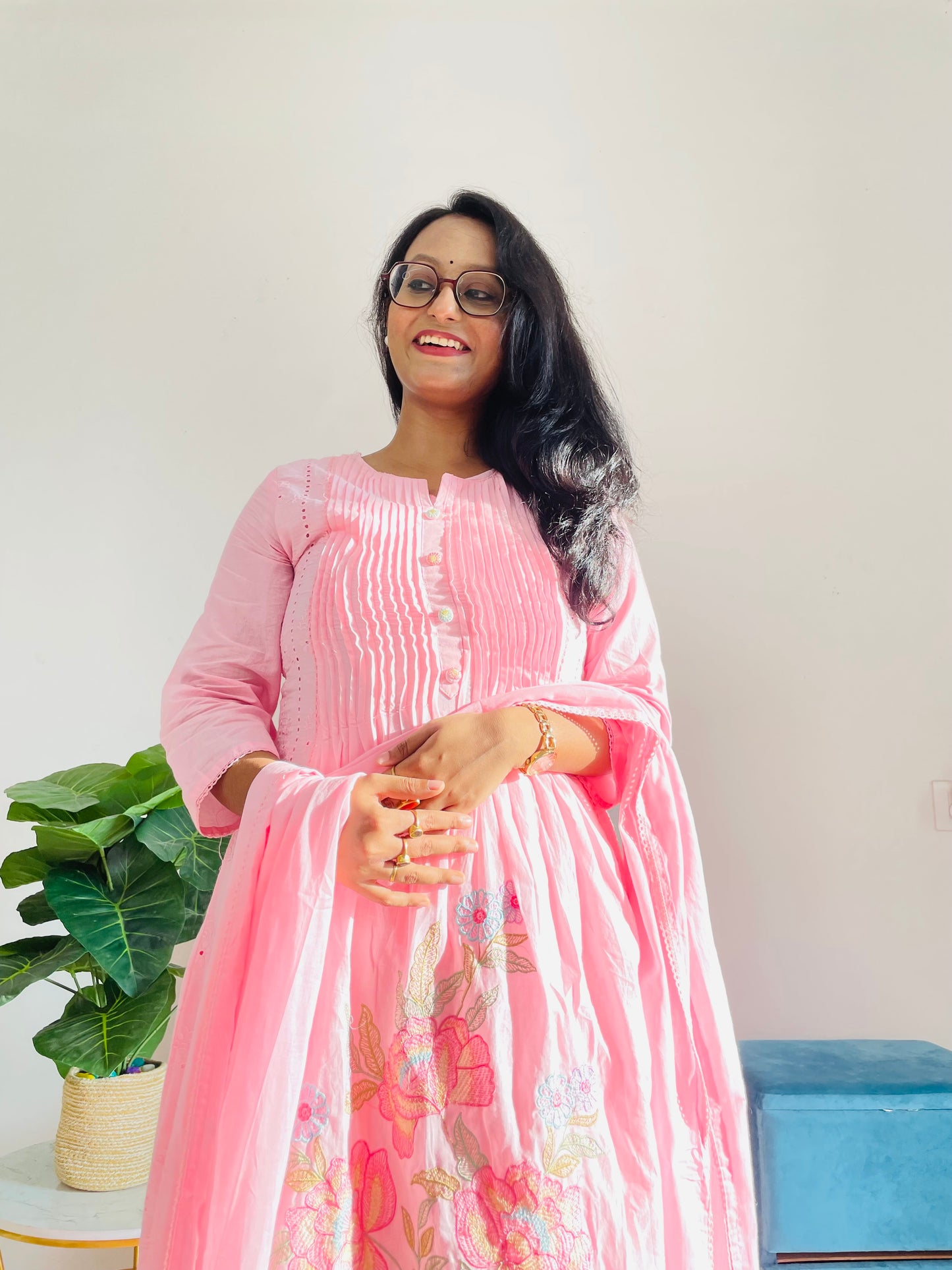 T042- Premium Pure Mul cotton kurti with pant and dupatta