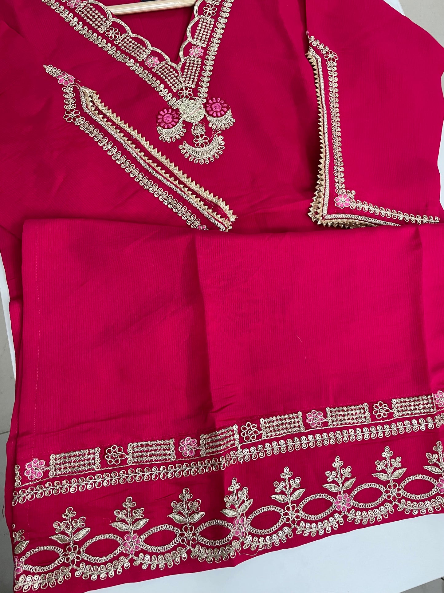 T047-Premium imported soft silk Kurti with pant and dupatta