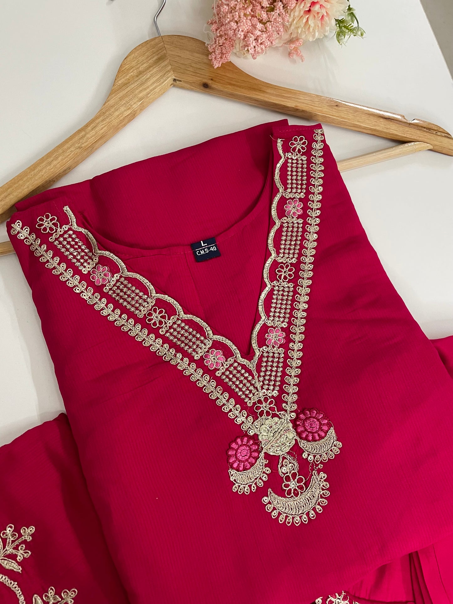 T047-Premium imported soft silk Kurti with pant and dupatta
