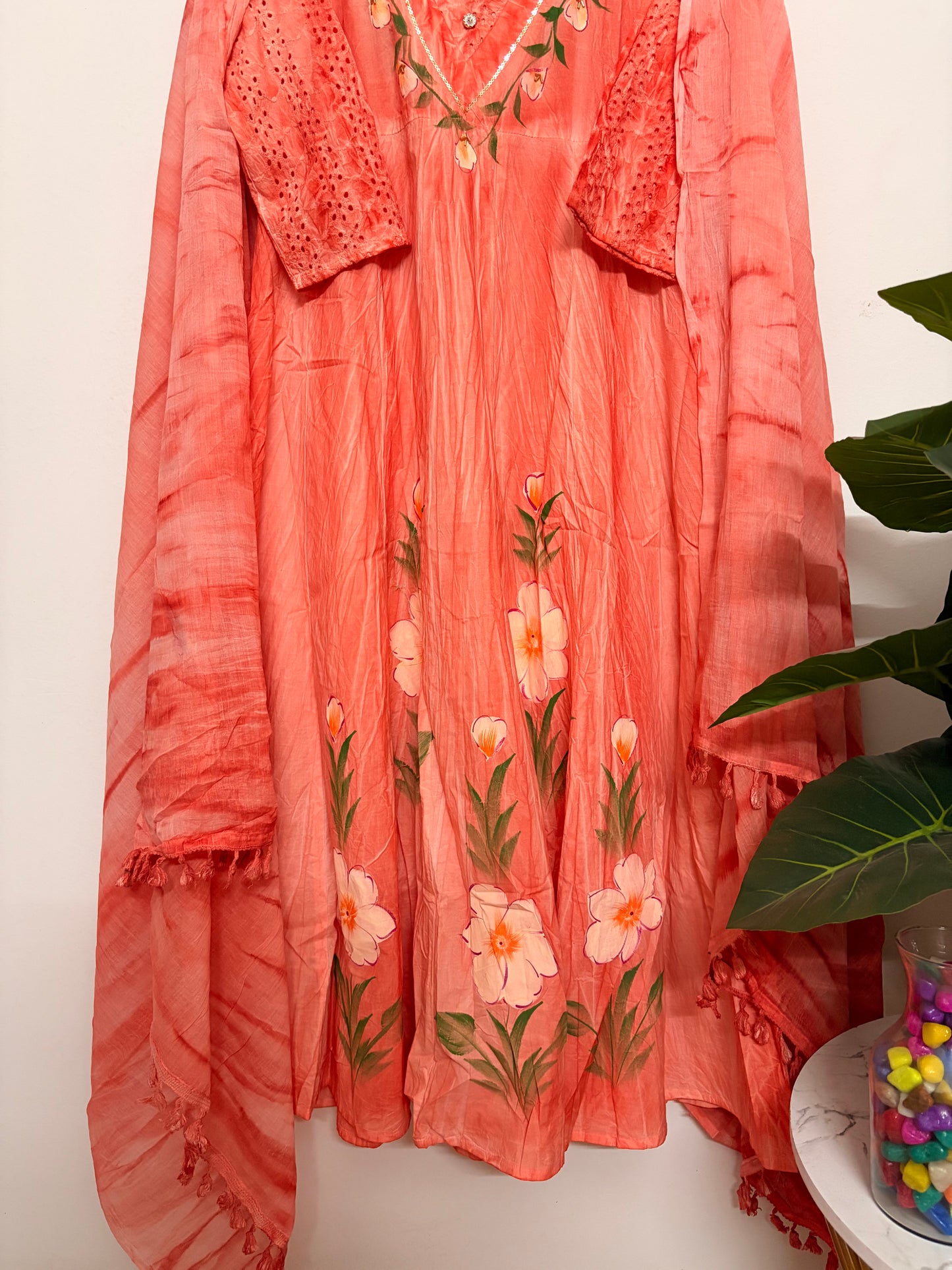 T113- Premium Pure Cotton Anarkali kurti with pant and dupatta