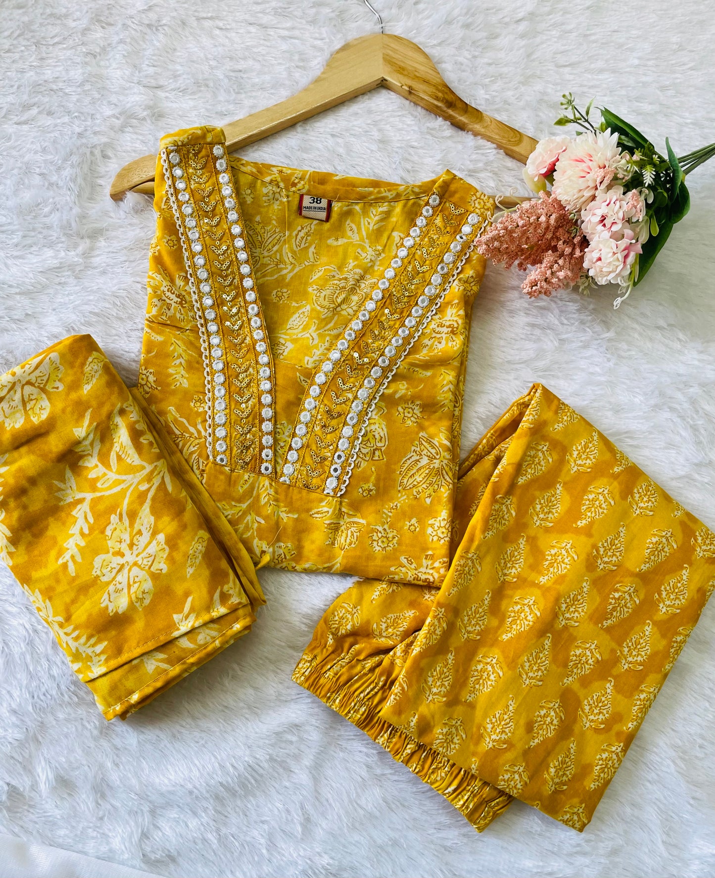 T015- Premium Pure cotton kurti with pant and dupatta