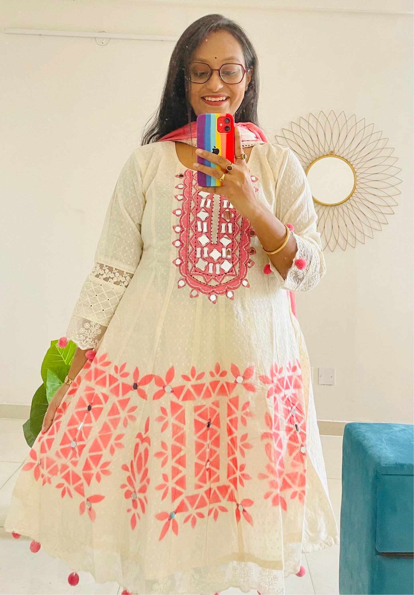 T022-Premium Kora Cotton Anarkali suit with pant and dupatta