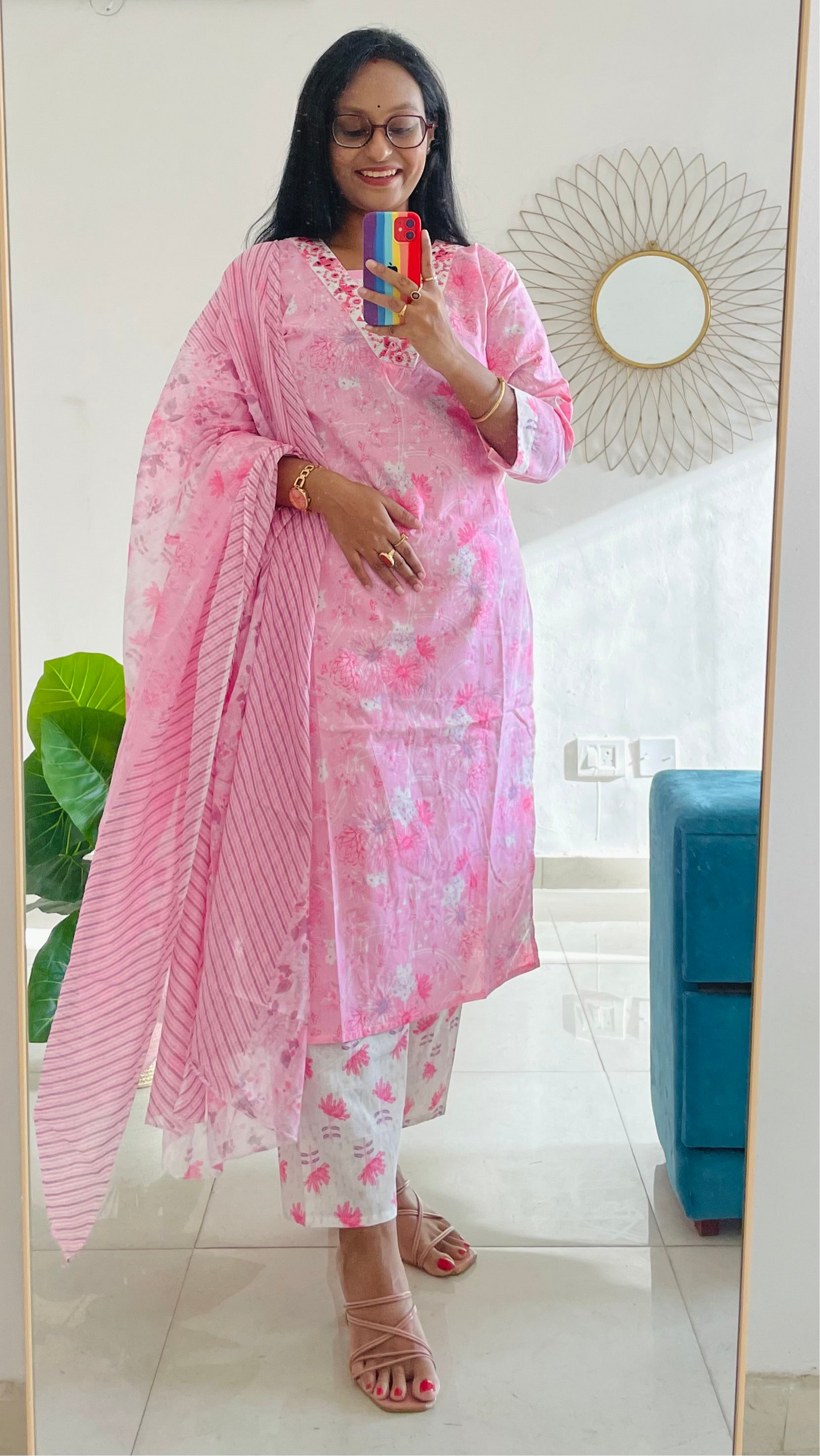 T021-Premium Pure cotton kurti with pant and dupatta