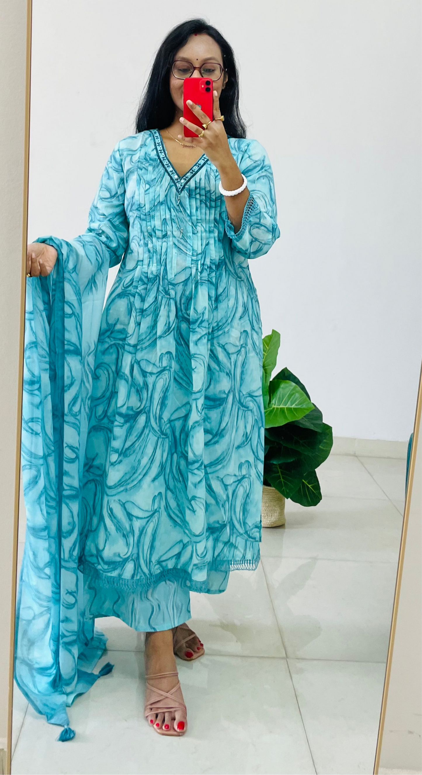 T011-Premium cotton A-line kurta with pant and dupatta