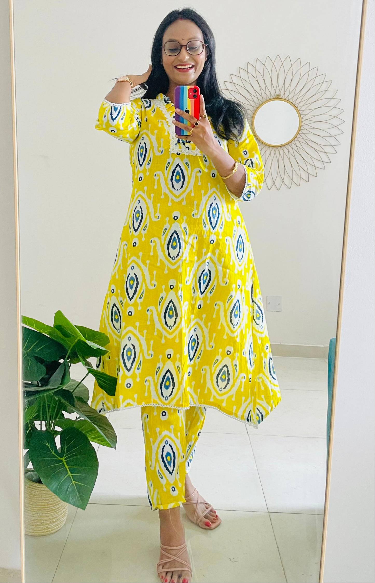 T032-LEMON LUSH PREMIUM COTTON A LINE KURTA SET