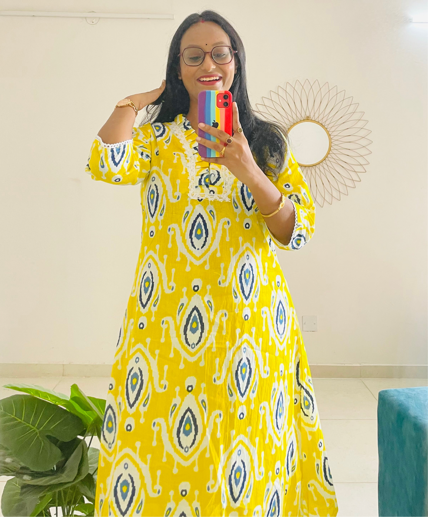 T032-LEMON LUSH PREMIUM COTTON A LINE KURTA SET