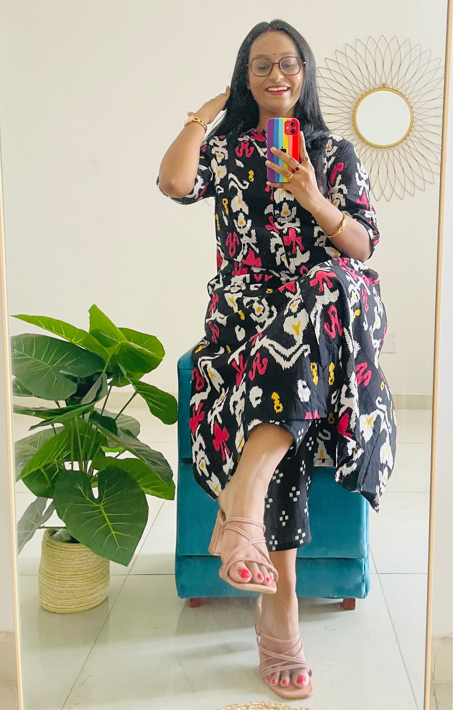 T029- BLACK IVORY COTTON KURTA SET