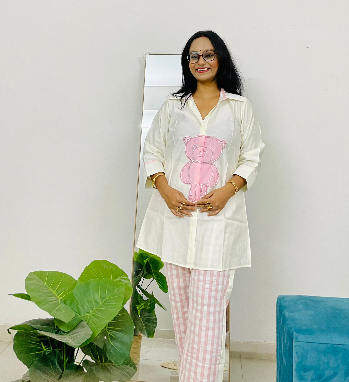 T038-PEARLY PINK PUFF TEDDY KISS COTTON CO-ORD