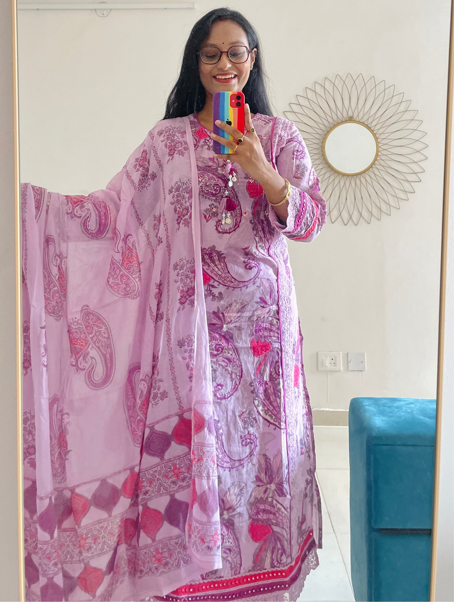 T026-Premium Pure cotton Pakistani style kurti with palazzo and dupatta