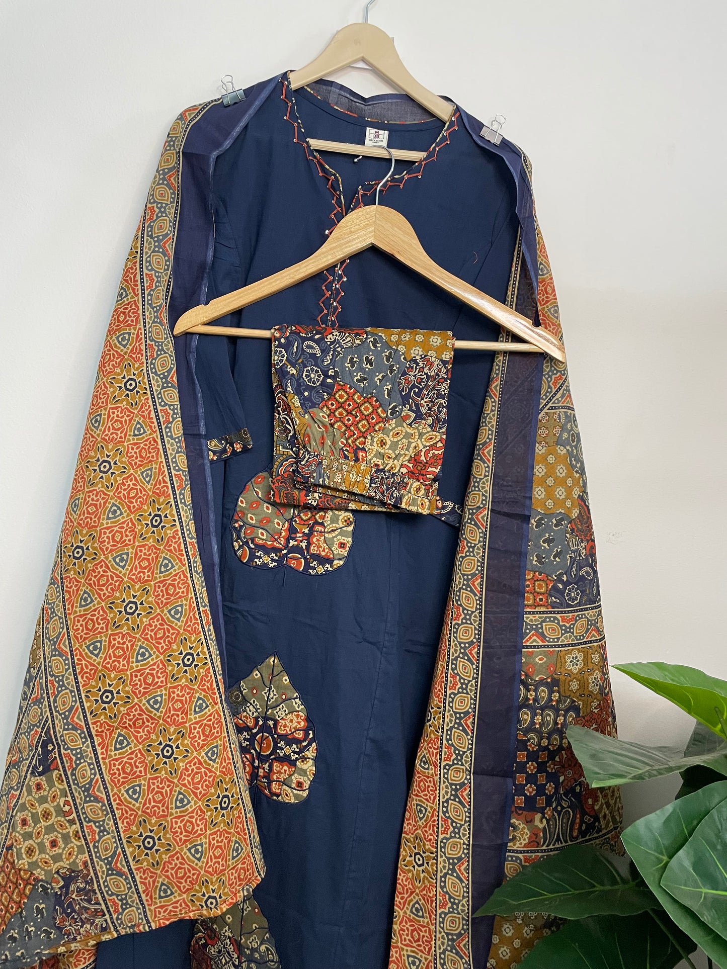 T097- Premium Pure Cotton A-line kurti with pant and dupatta
