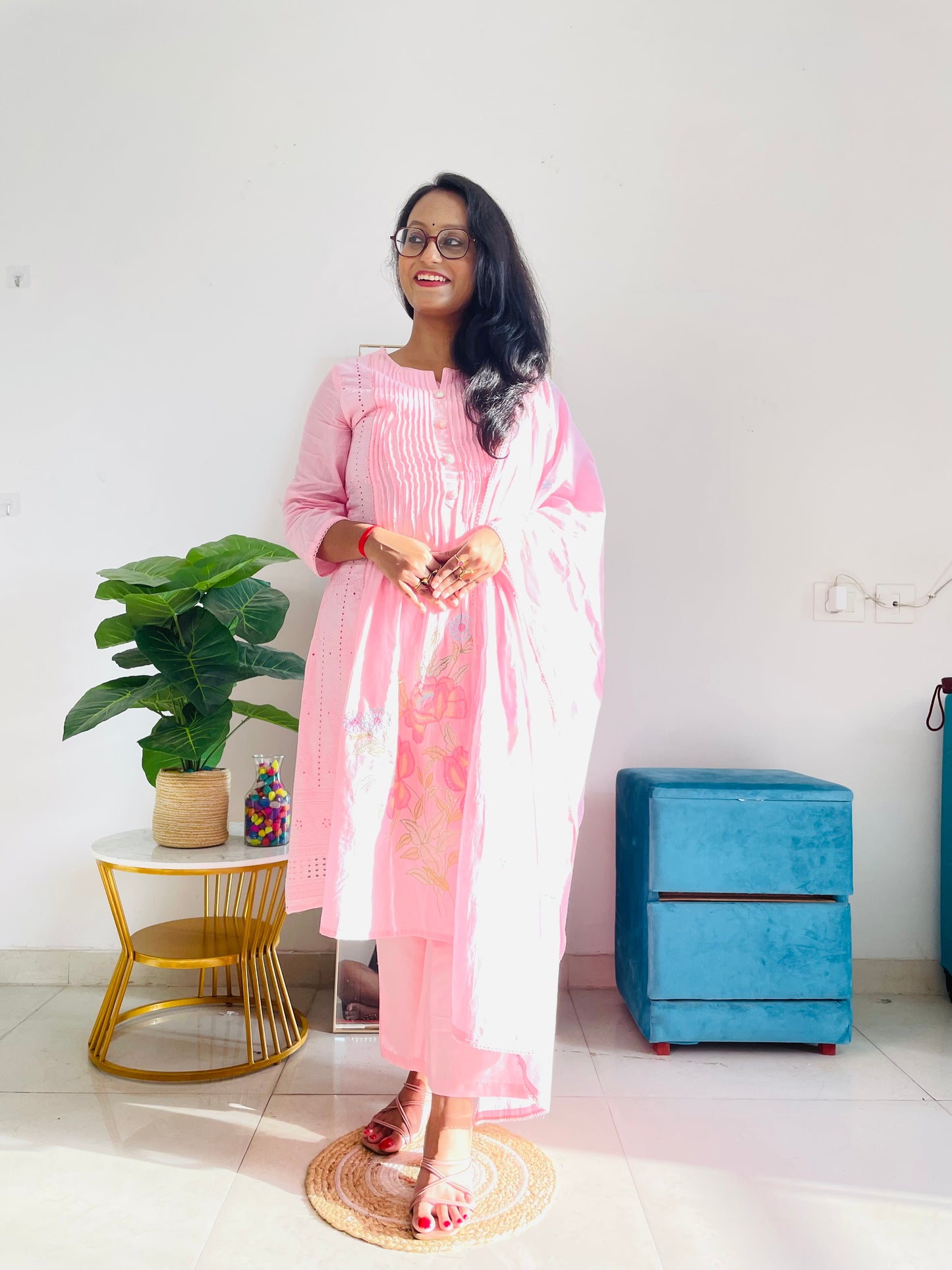 T042- Premium Pure Mul cotton kurti with pant and dupatta