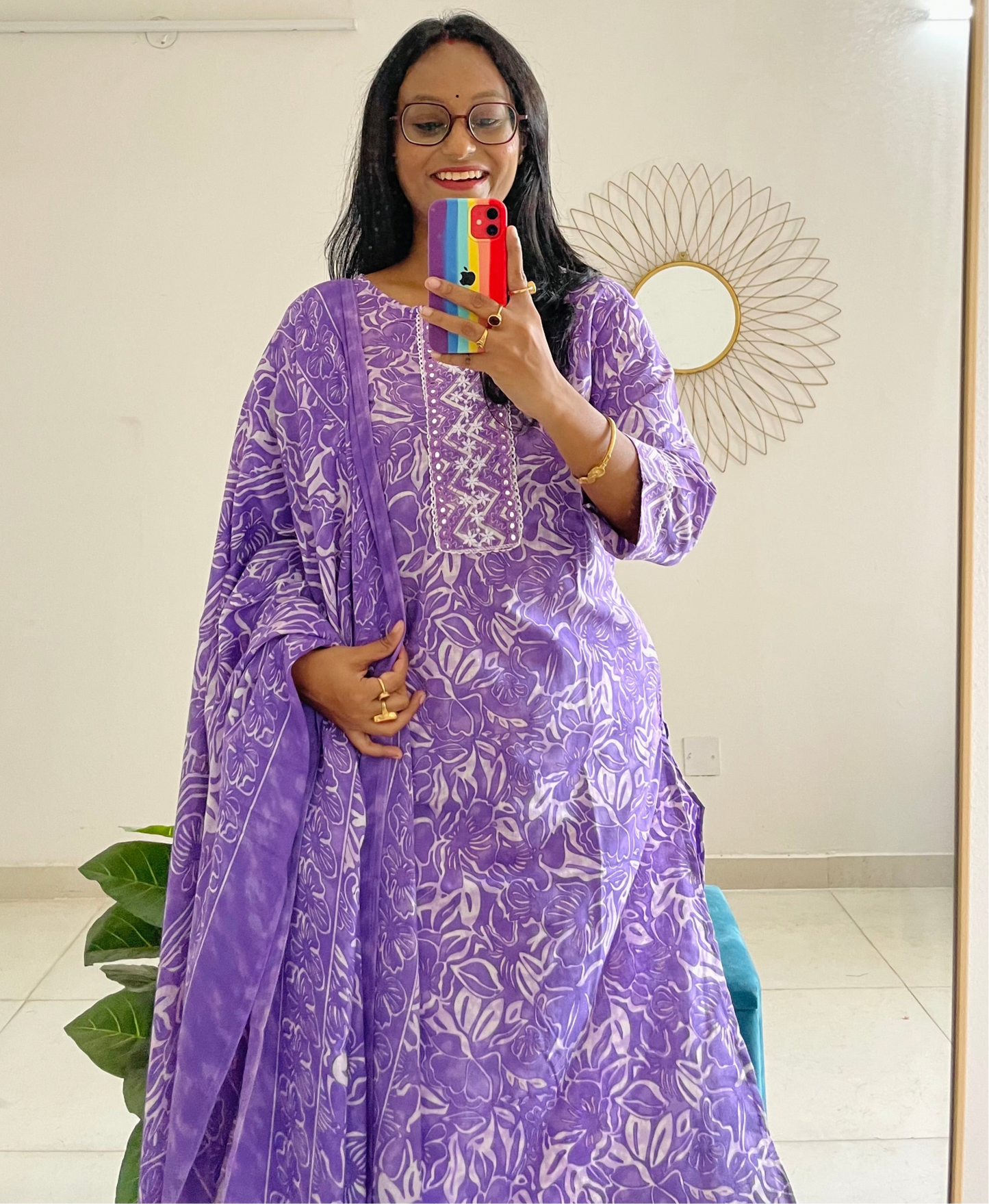 T033-LAVANDER LILIES BLOOM PURE COTTON SUIT