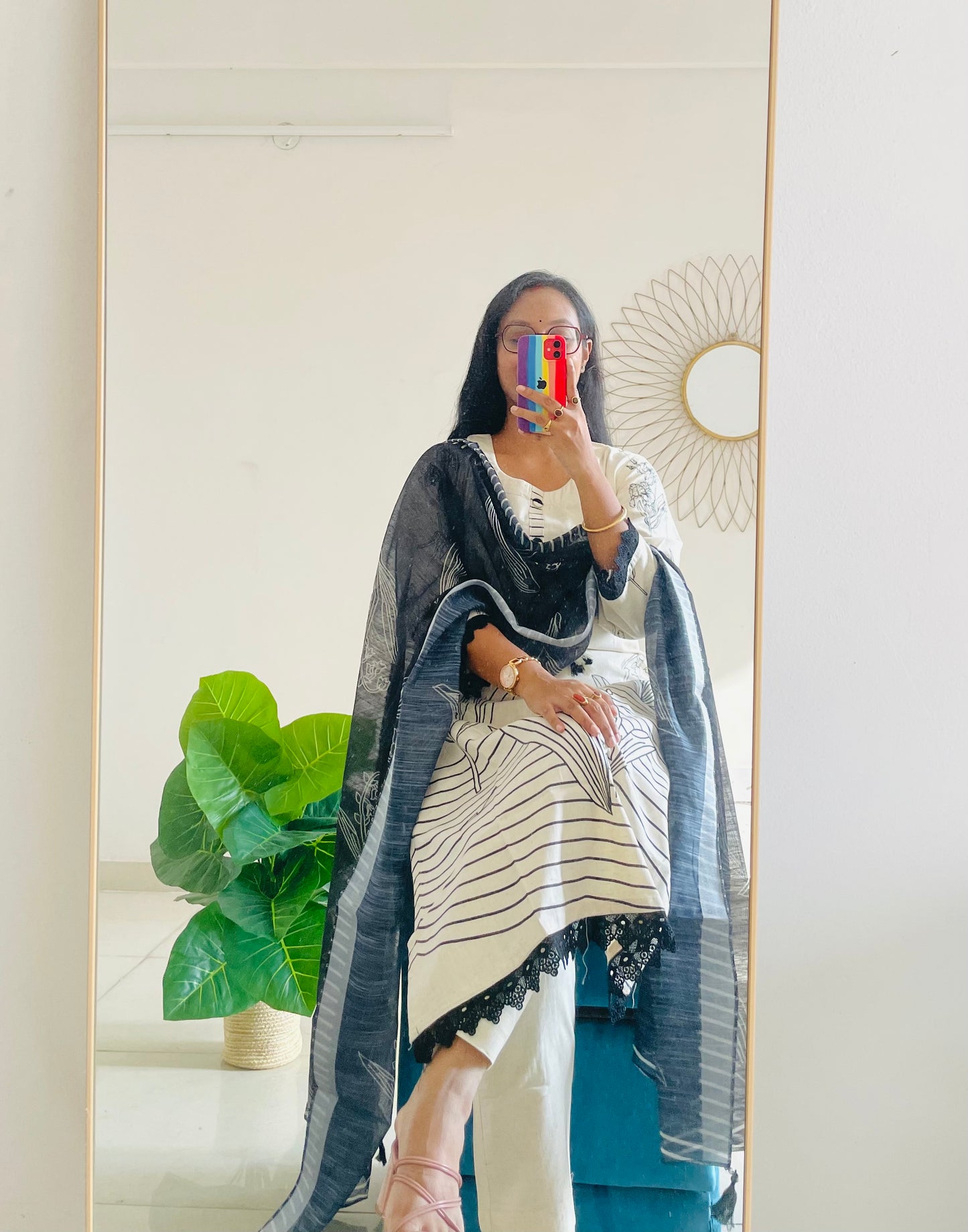 T024-Premium Pure khadi cotton kurti with pant and dupatta