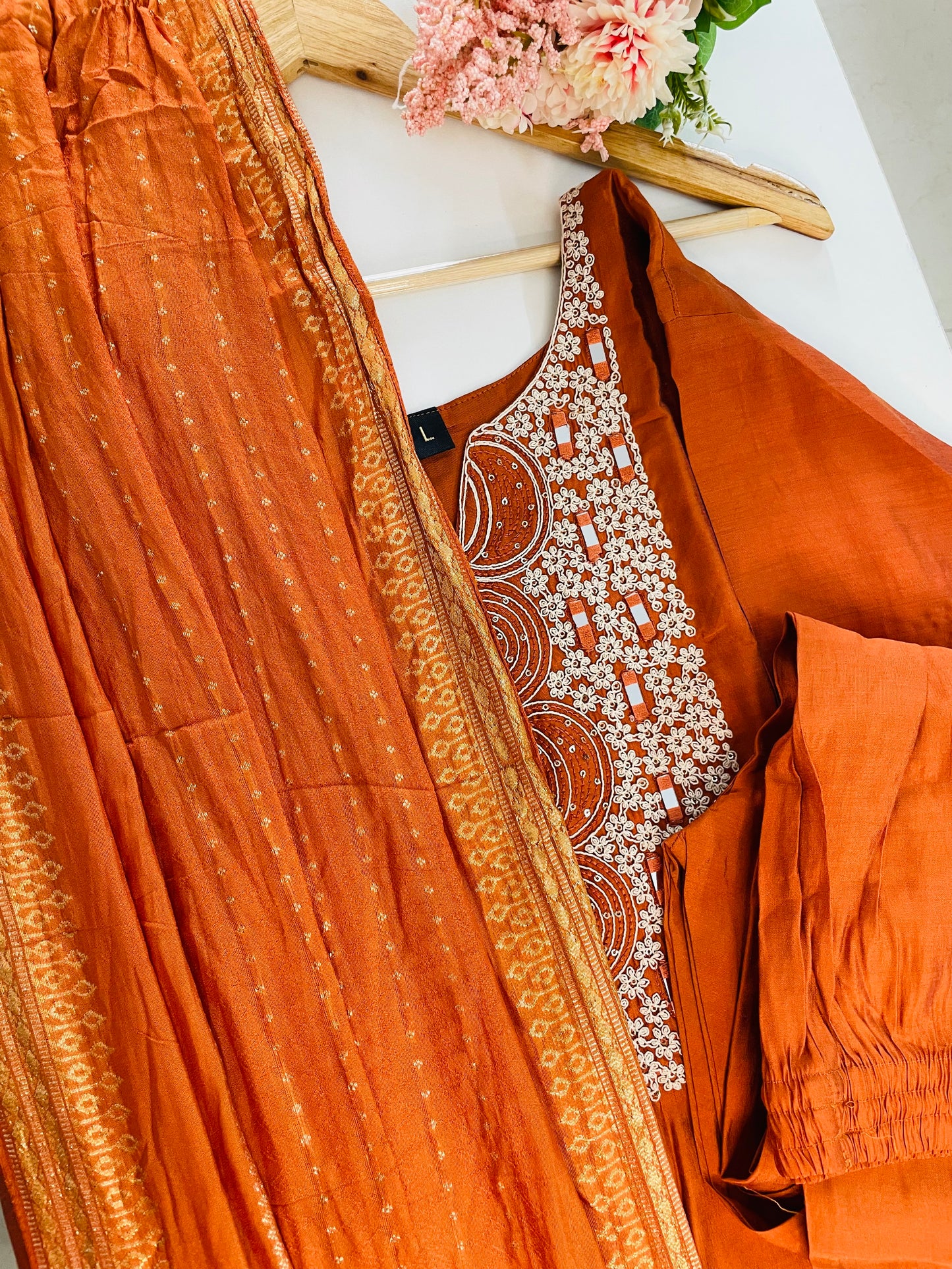 T050-Premium Roman silk kurti with pant and dupatta