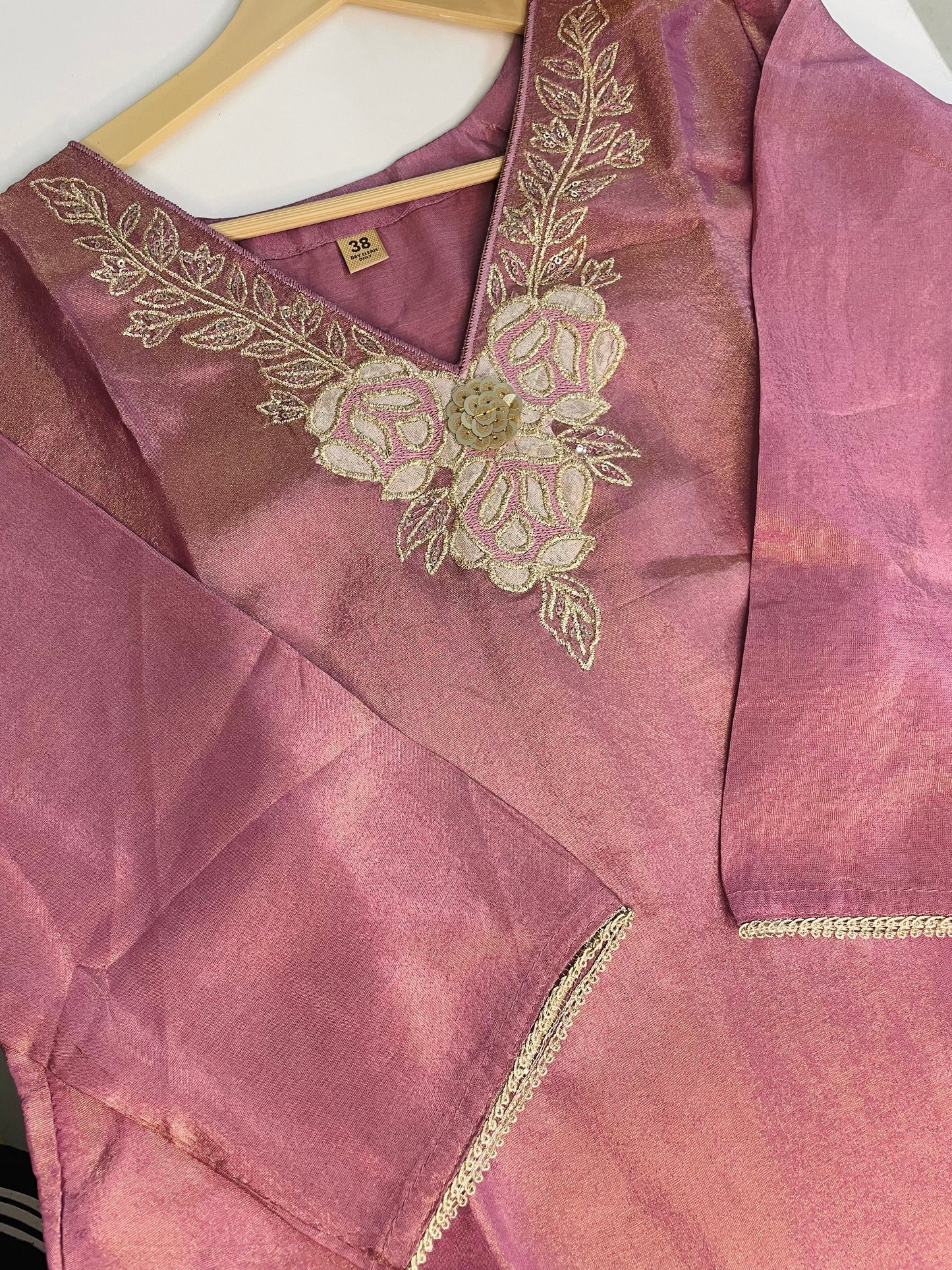 T060-Premium Pure Tissue shimmer kurti with pant and dupatta