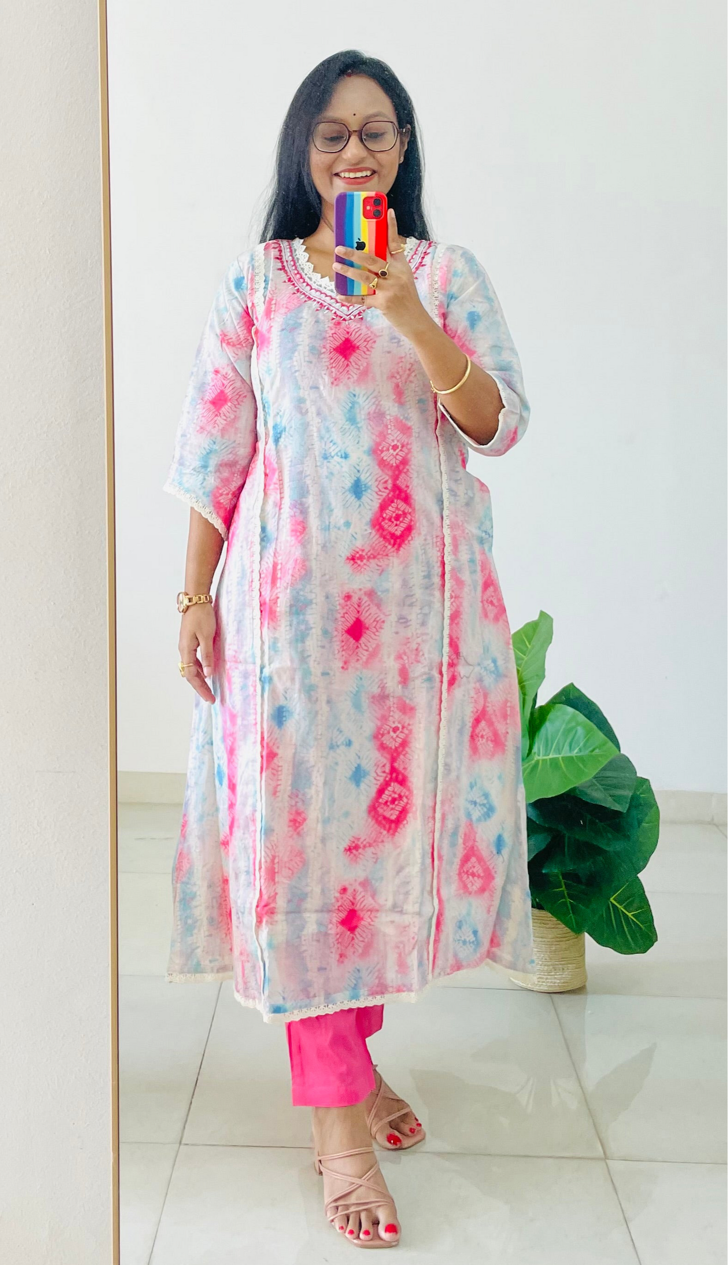 T017-Premium Pakistani style Pure cotton A-line kurta set