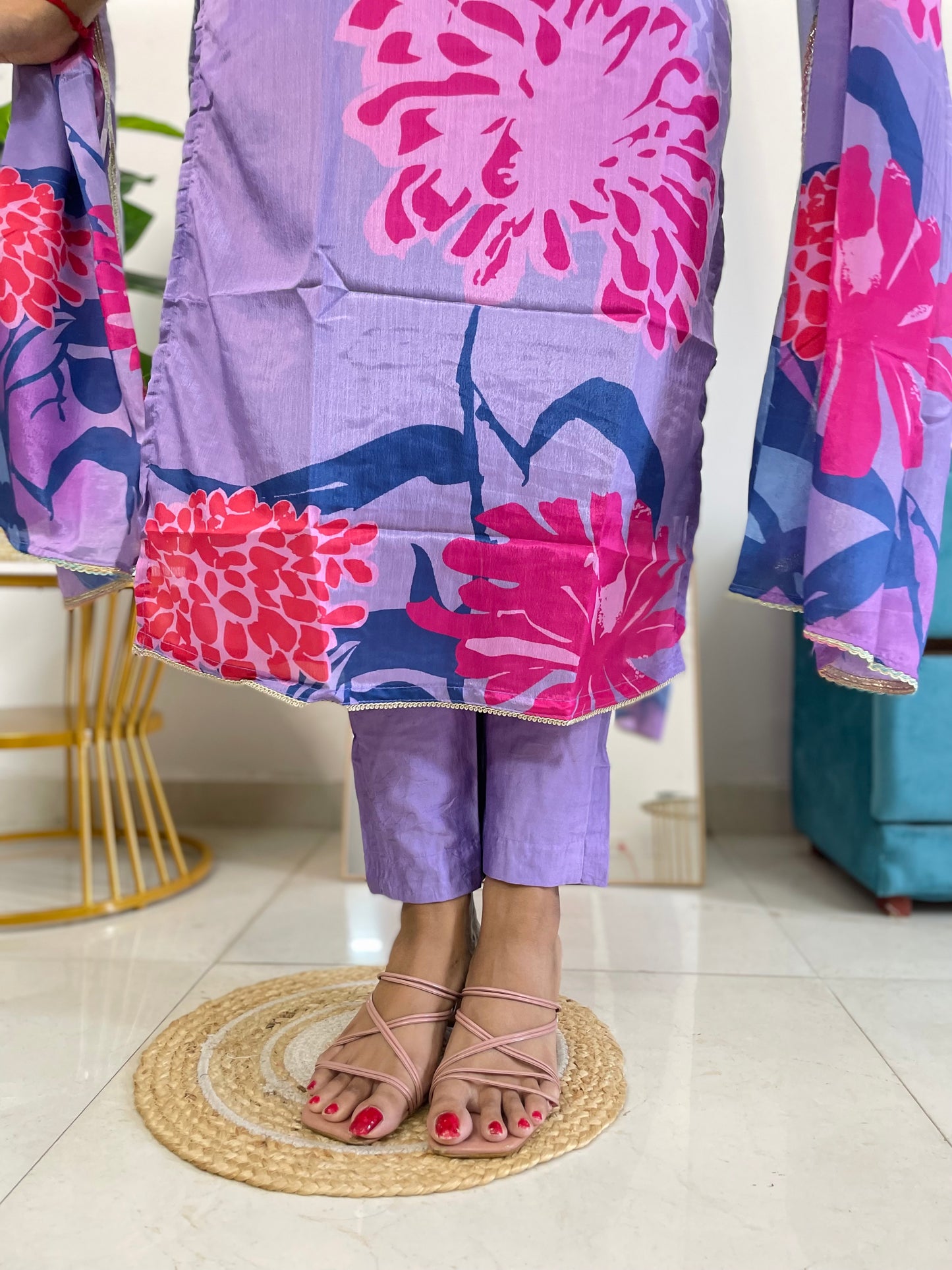 T045-Premium Pure Muslin digital print kurti with pant and dupatta