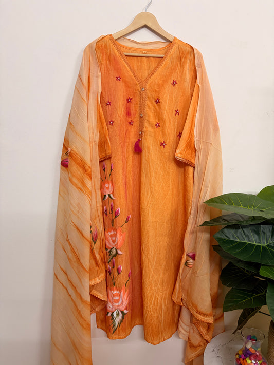 T110- Premium Pure Cotton Straight Kurti with pant and dupatta