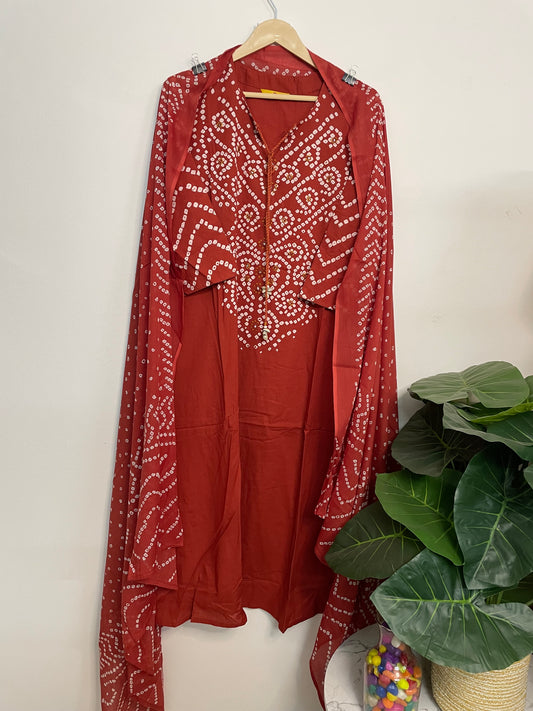 T085- Premium Pure Cotton Straight Kurti with pant and dupatta