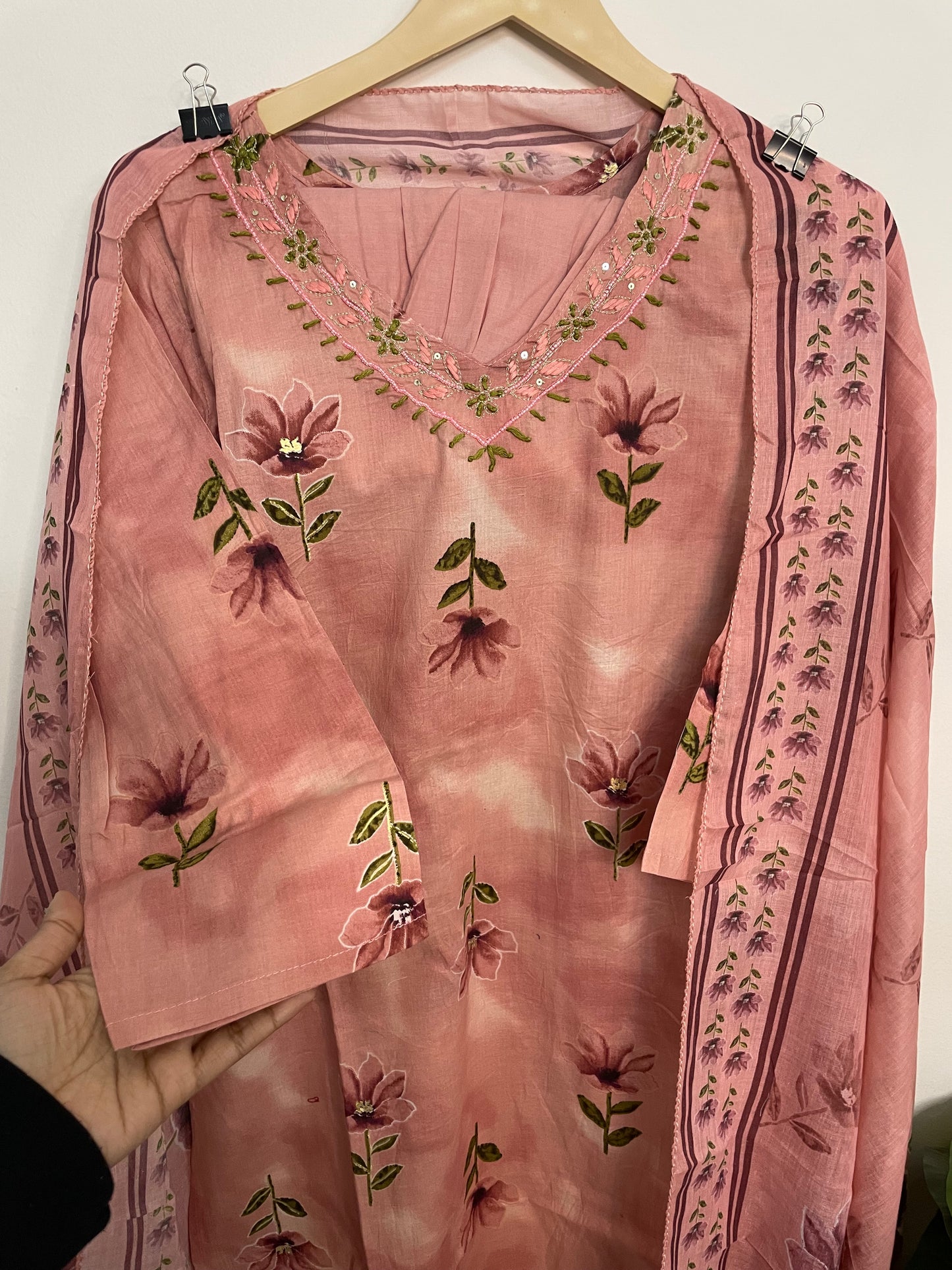 T078-Premium Pure cotton straight Kurti with pant and dupatta