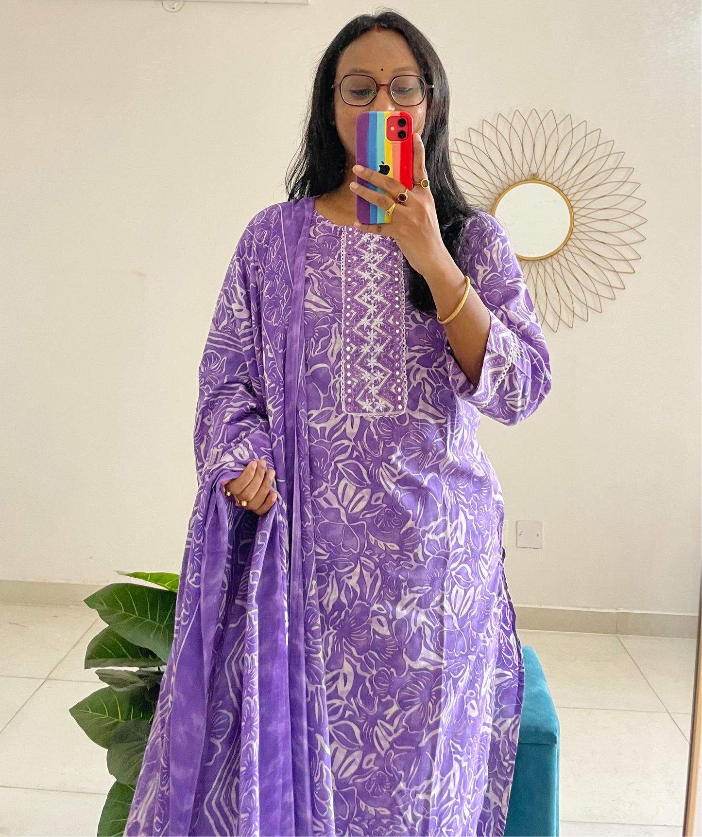T033-LAVANDER LILIES BLOOM PURE COTTON SUIT