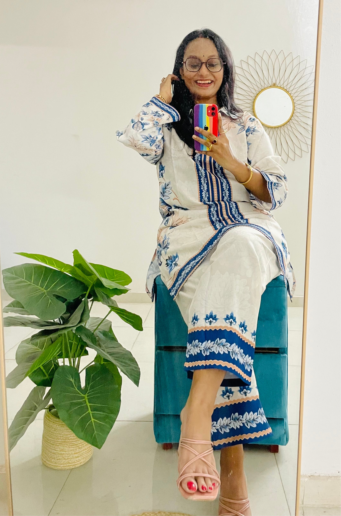 T037-BLUE WHITE BAROQUE PAKISTANI COTTON CO-ORD