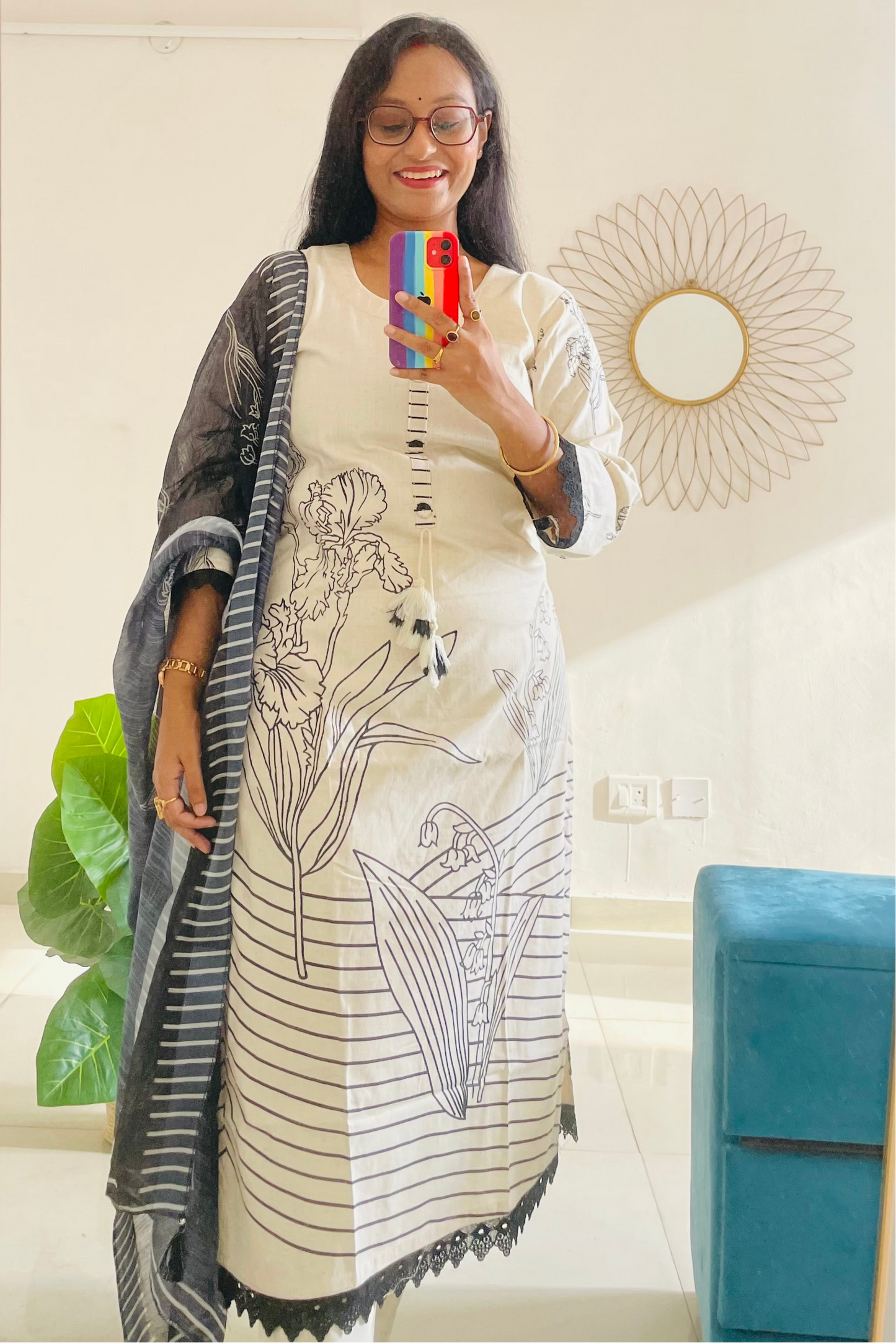 T024-Premium Pure khadi cotton kurti with pant and dupatta