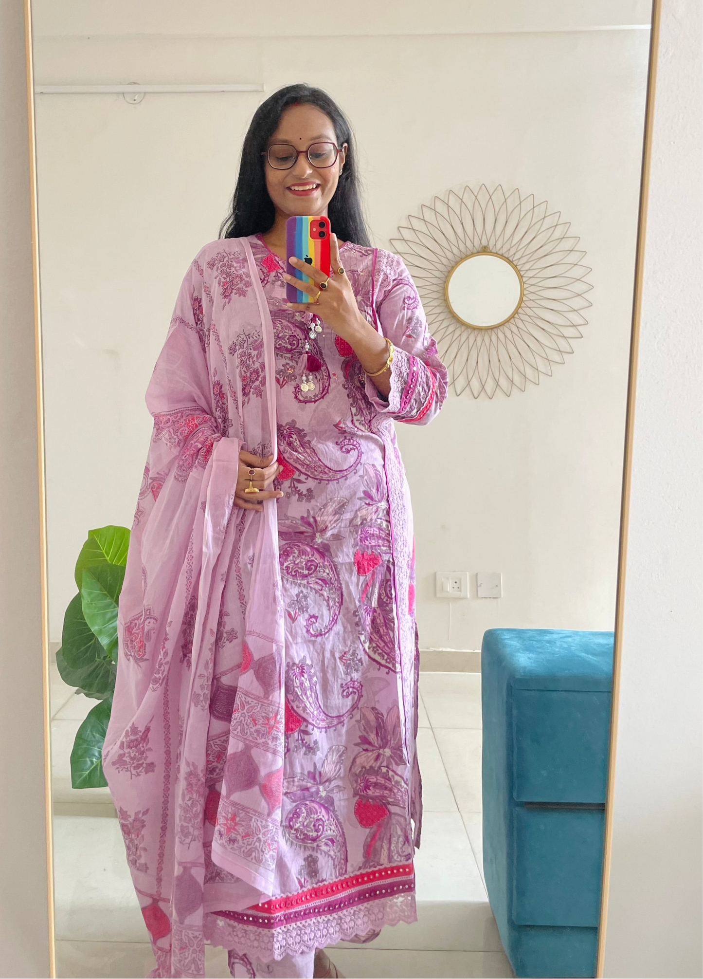 T026-Premium Pure cotton Pakistani style kurti with palazzo and dupatta