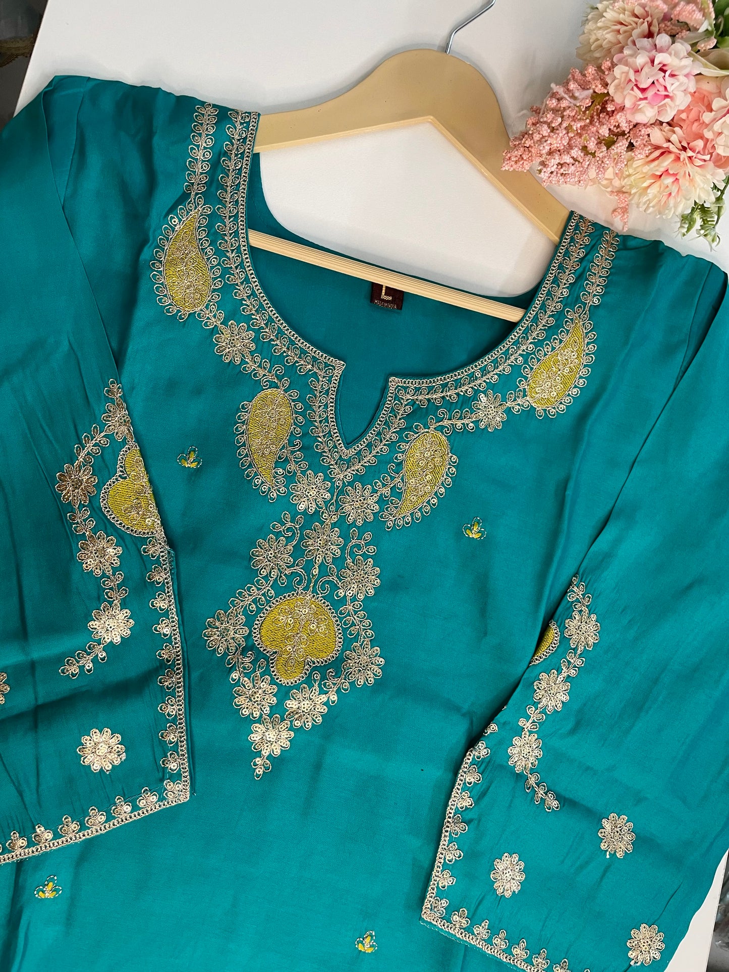 T056-Premium Pure Muslin kurti with pant and dupatta