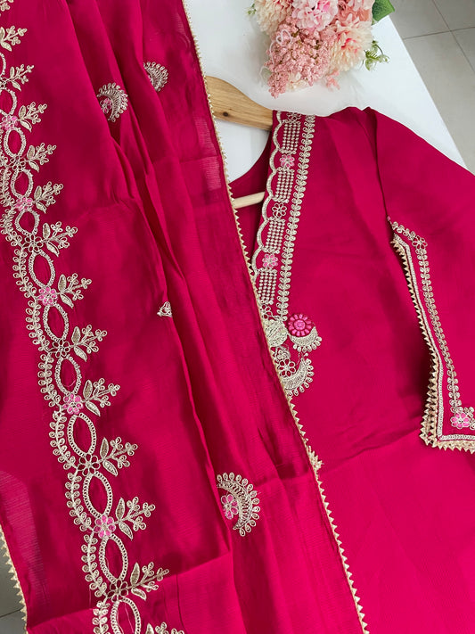 T047-Premium imported soft silk Kurti with pant and dupatta