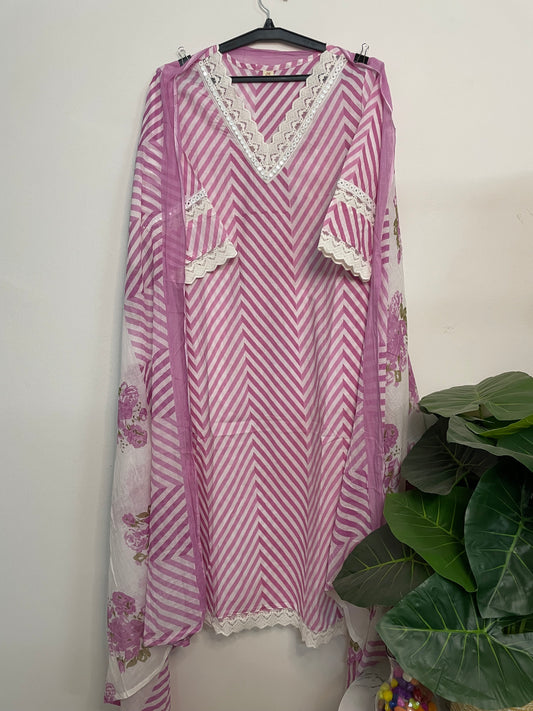 T084- Premium Pure Cotton Straight Kurti with pant and dupatta