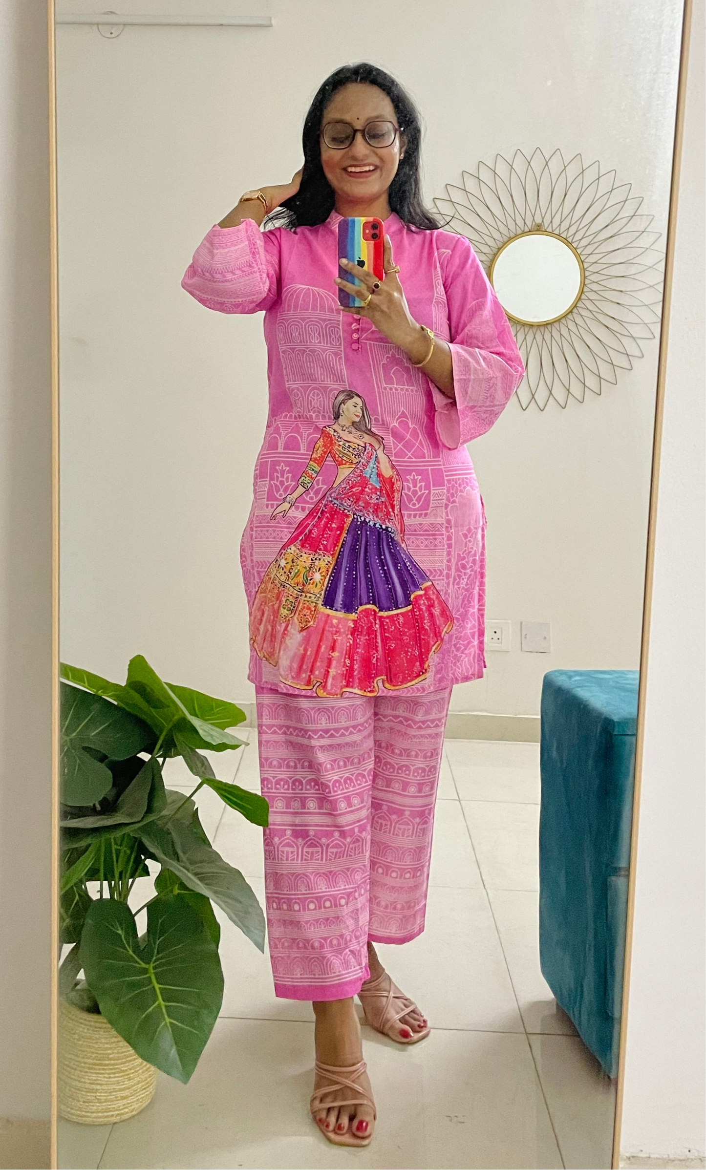 T039-PINK IMPRESSION PAINTED PREMIUM COTTON CO-ORD