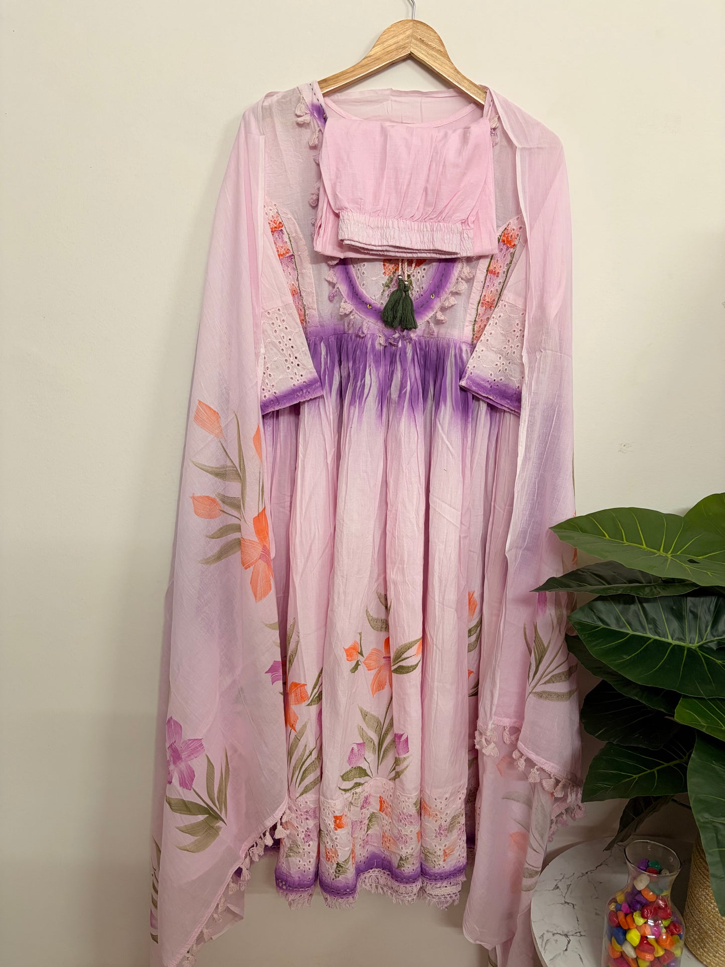 T115- Premium Pure Cotton Anarkali kurti with pant and dupatta