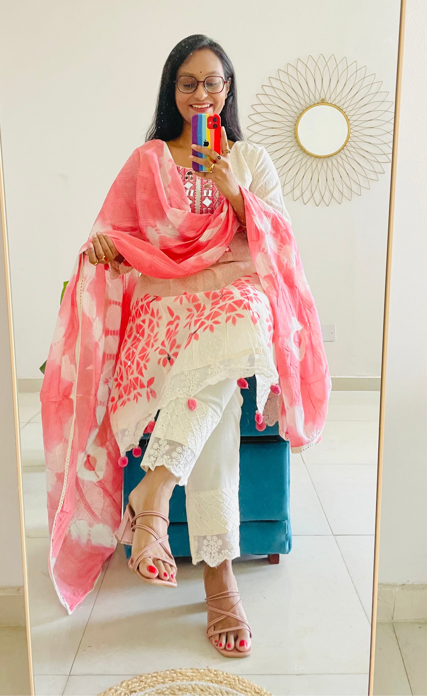 T022-Premium Kora Cotton Anarkali suit with pant and dupatta