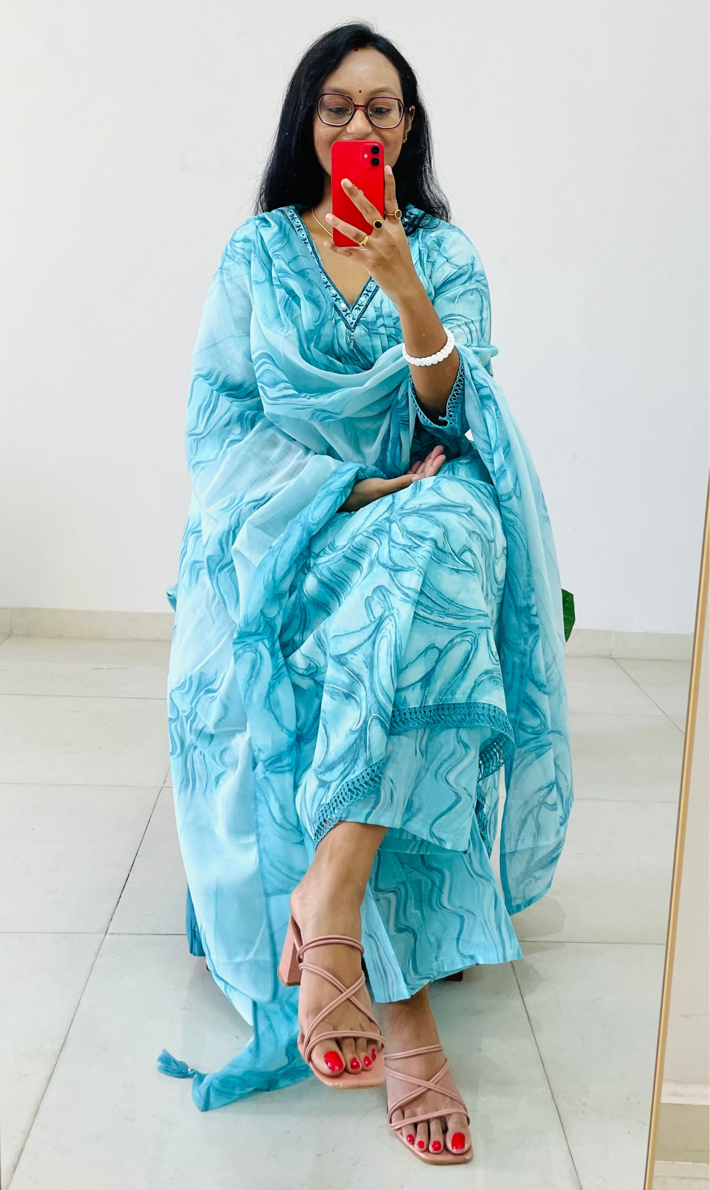 T011-Premium cotton A-line kurta with pant and dupatta