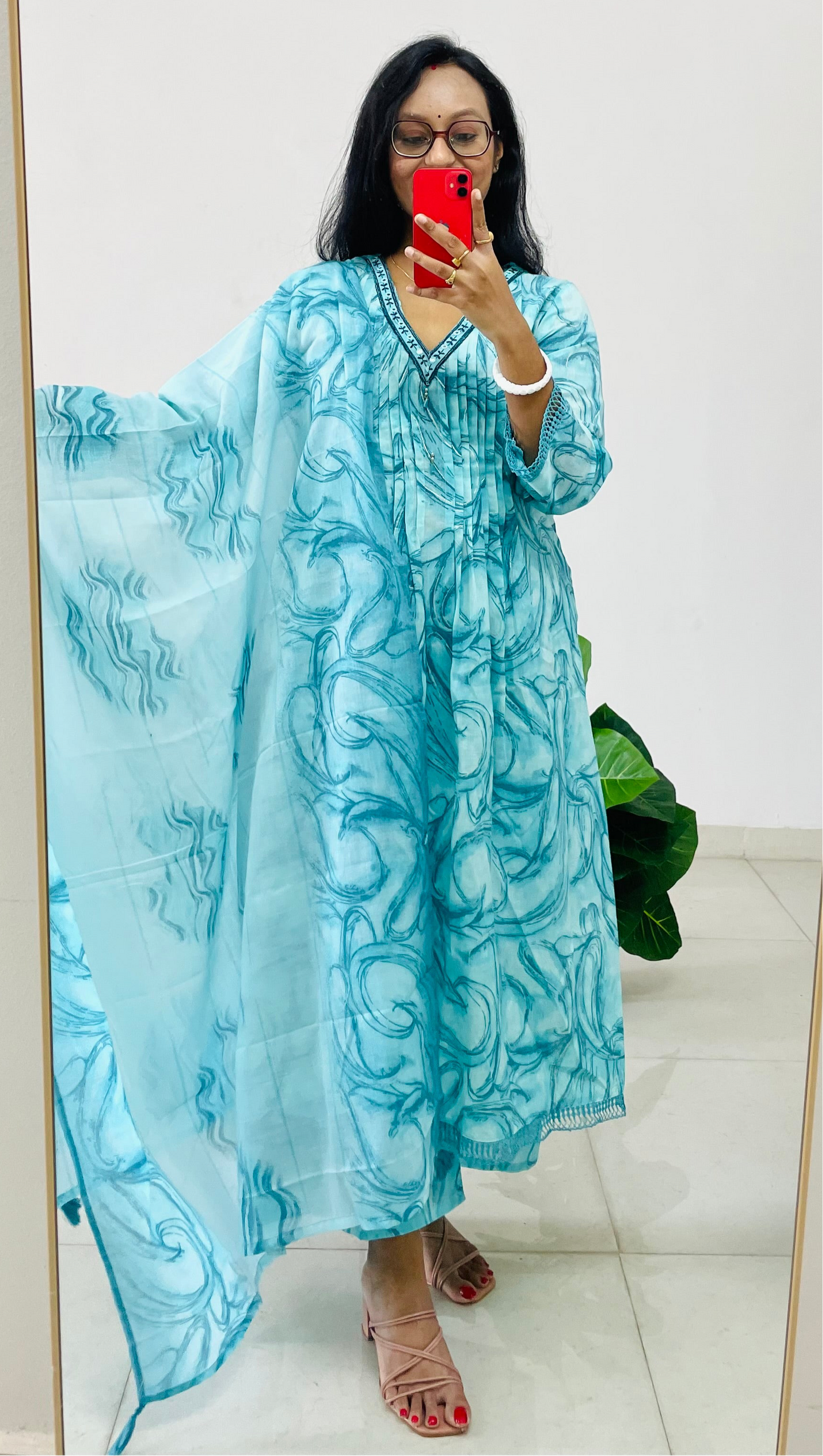 T011-Premium cotton A-line kurta with pant and dupatta