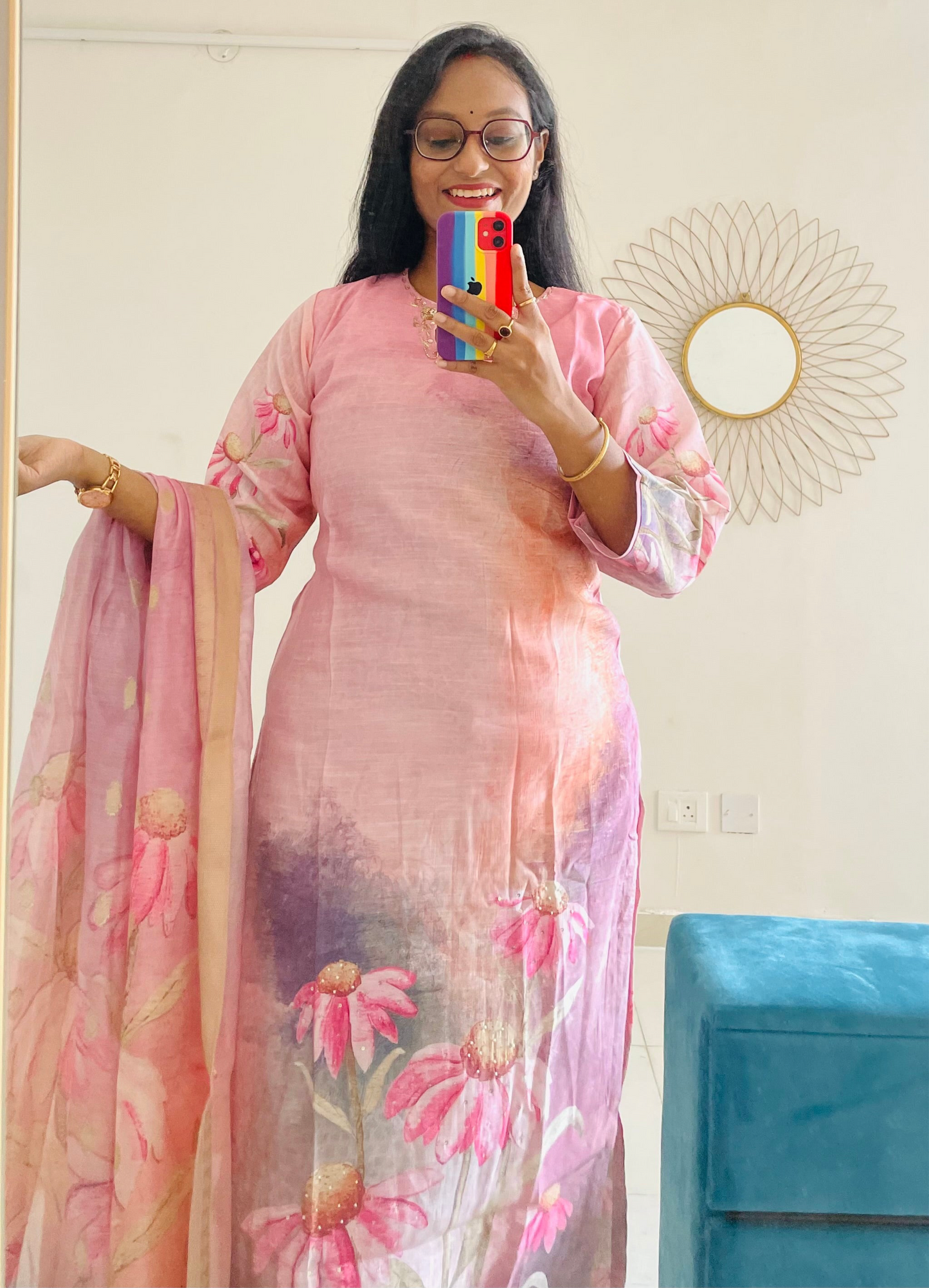T028-Premium Pure Muslin silk kurti with pant and dupatta
